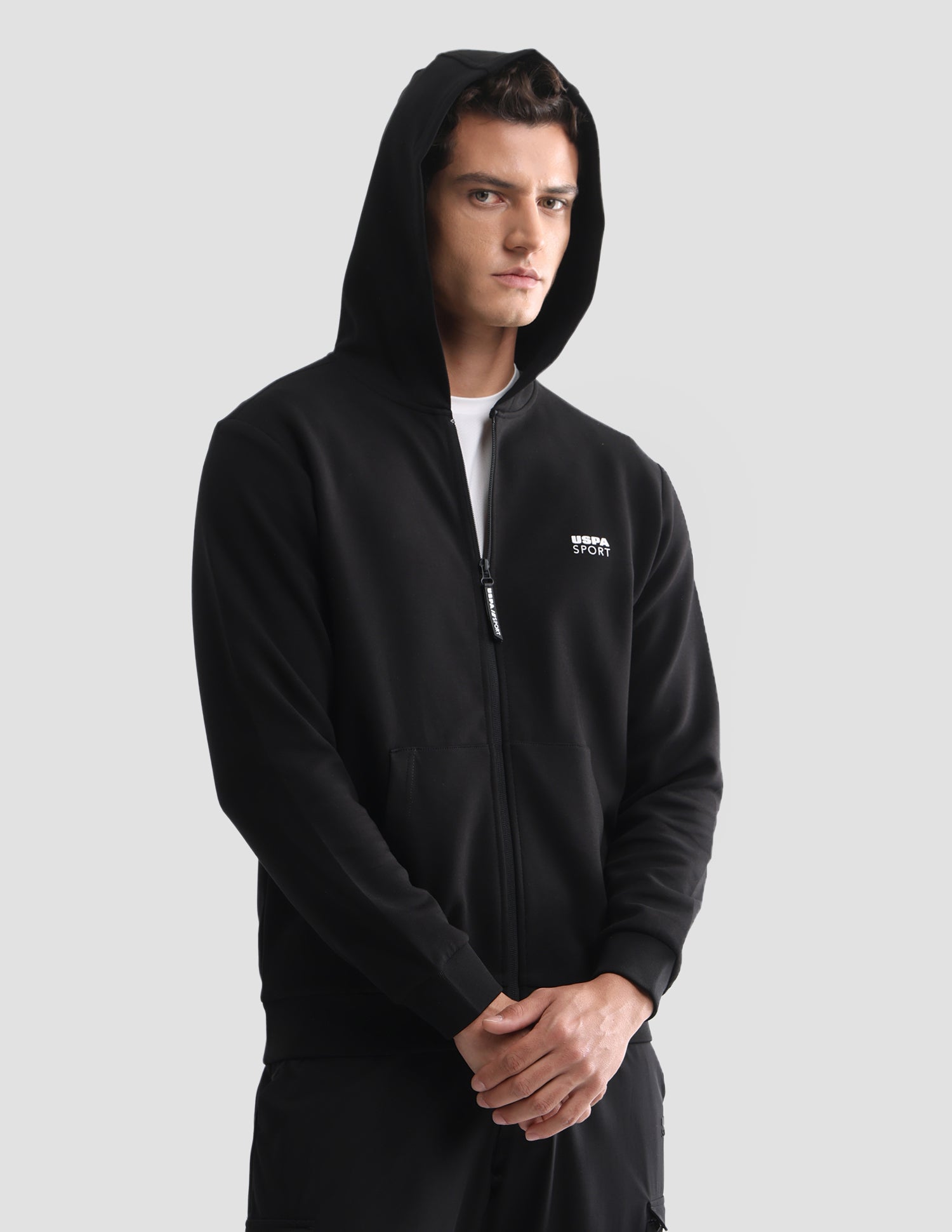 Solid Regular Fit Active Sweatshirt Black - U.S. Polo Assn. India | Large