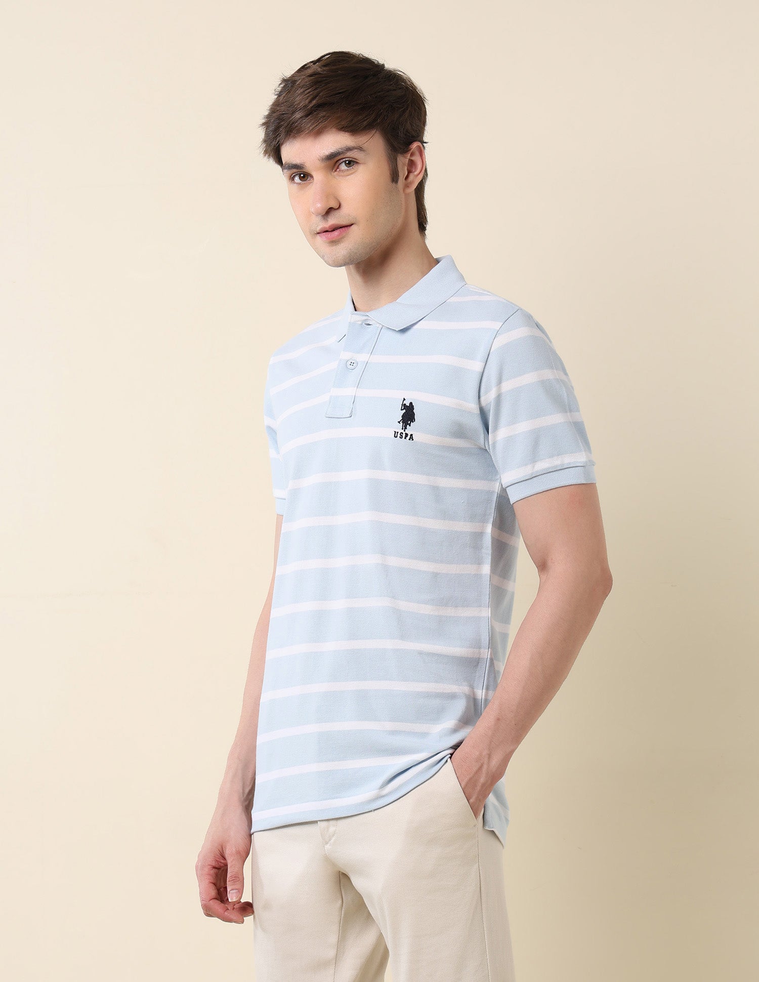 Horizontal Striped Classic Polo Shirt Light Blue - U.S. POLO ASSN. | Large