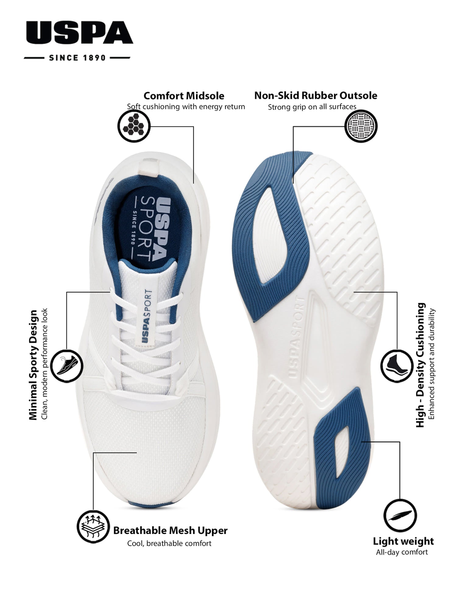 Men White Lance Uspa Sport Sneakers White - U.S. Polo Assn. India | Large