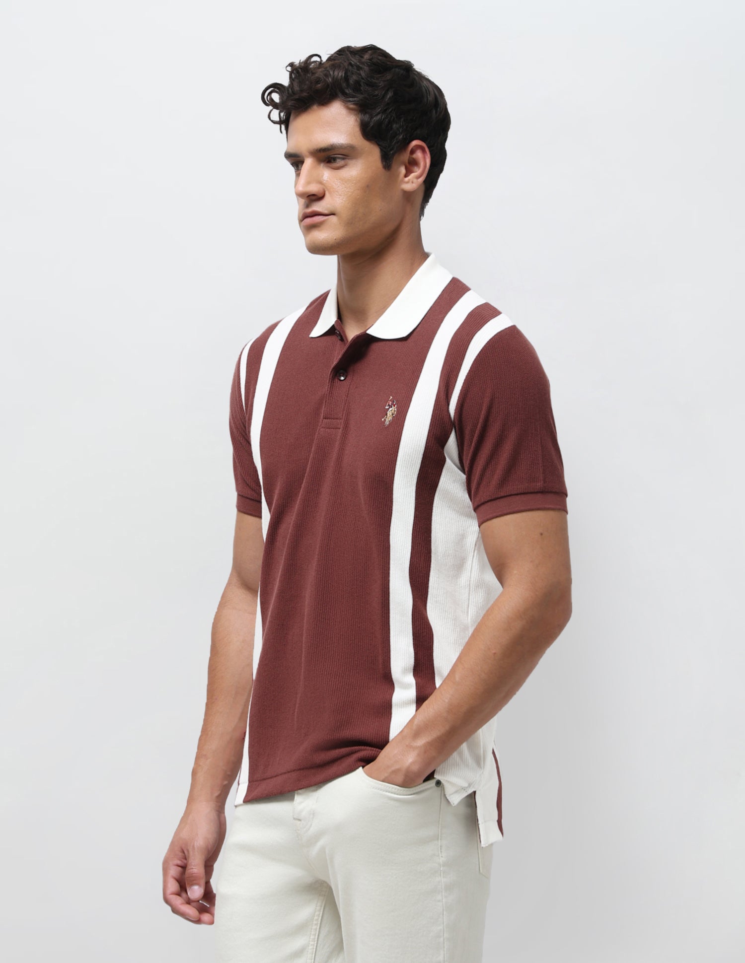 Vertical Striped Slim Fit Polo Shirt Rust - U.S. Polo Assn. India | Large