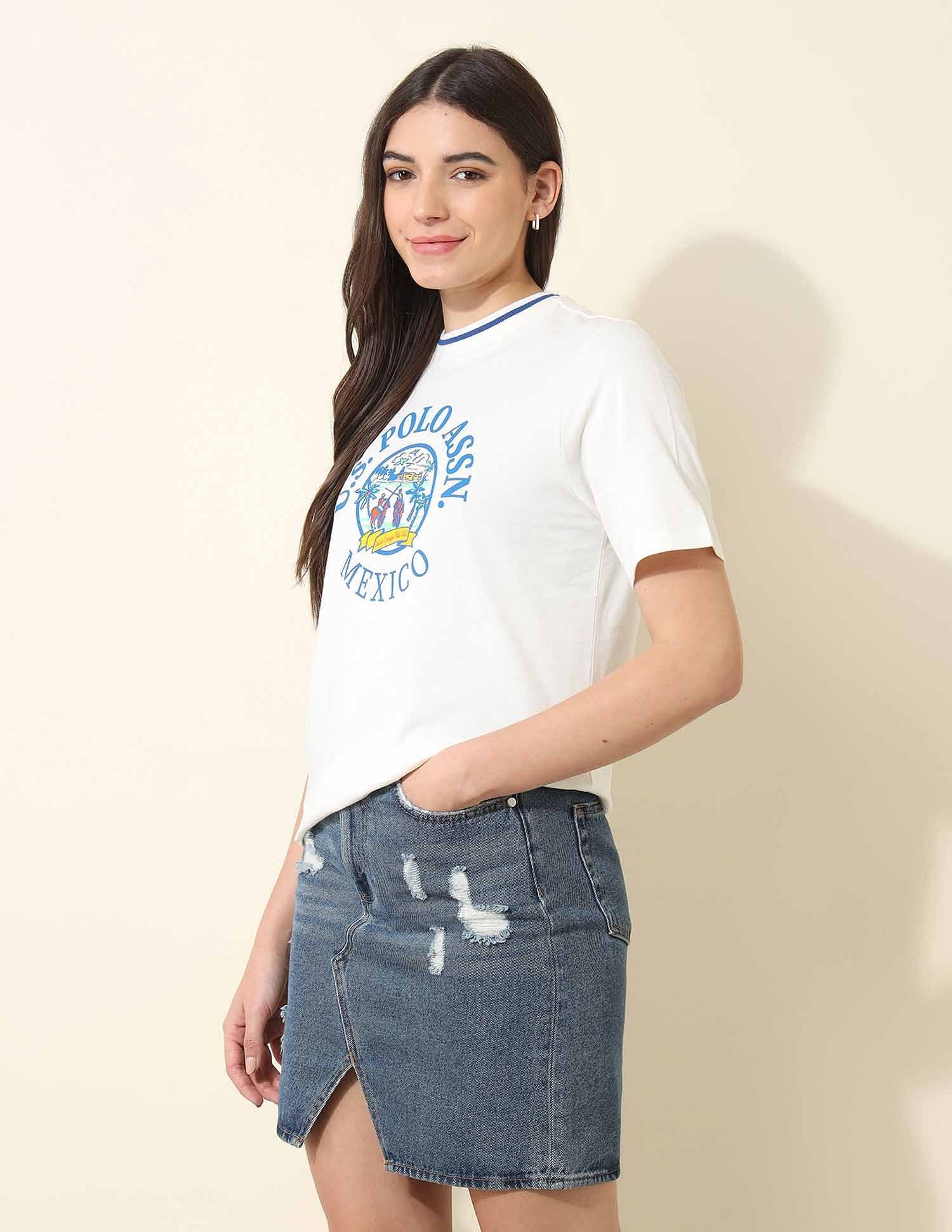 Boxy Fit Brand Printed T-Shirt Off White - U.S. POLO ASSN. | Large