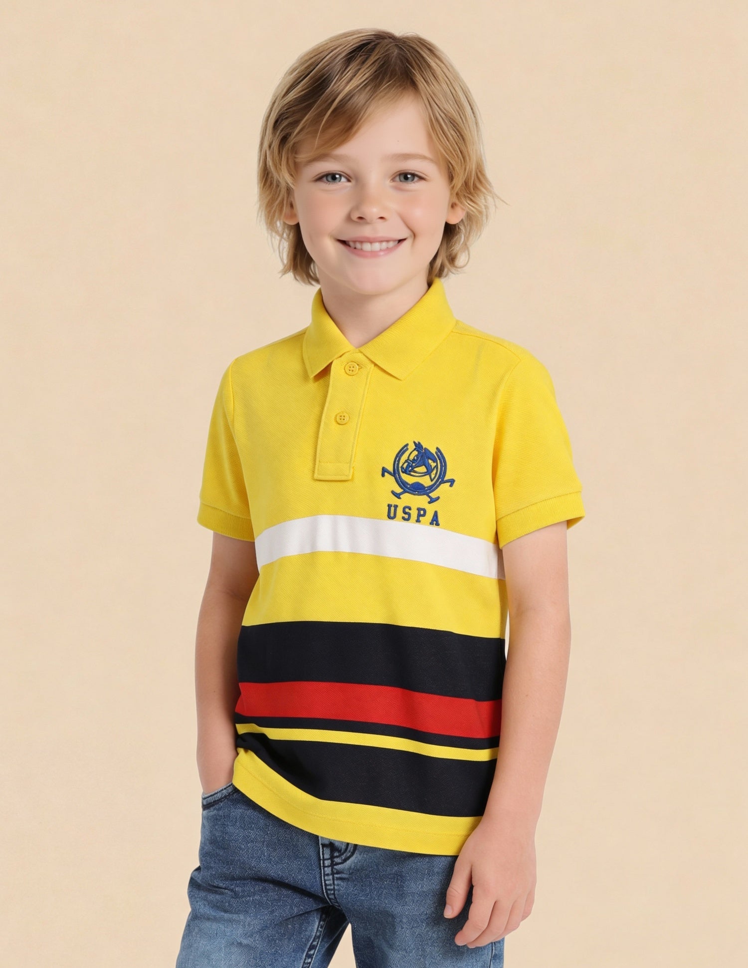 Horizontal Stripe Cotton Pique Polo Shirt Yellow - U.S. Polo Assn. India | Large