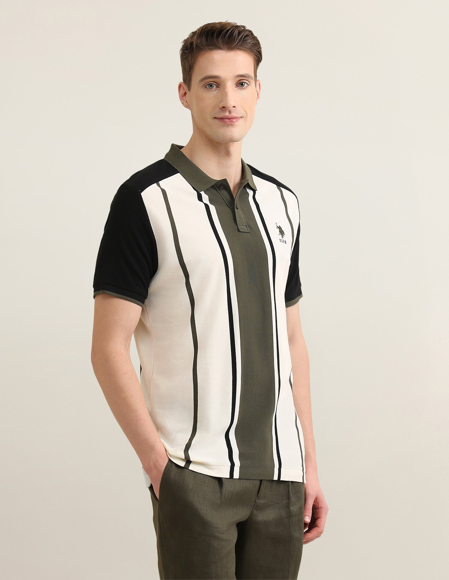 Vertical Striped Colorblocked Sotogrande Polo Shirt Olive - U.S. Polo Assn. India | Large