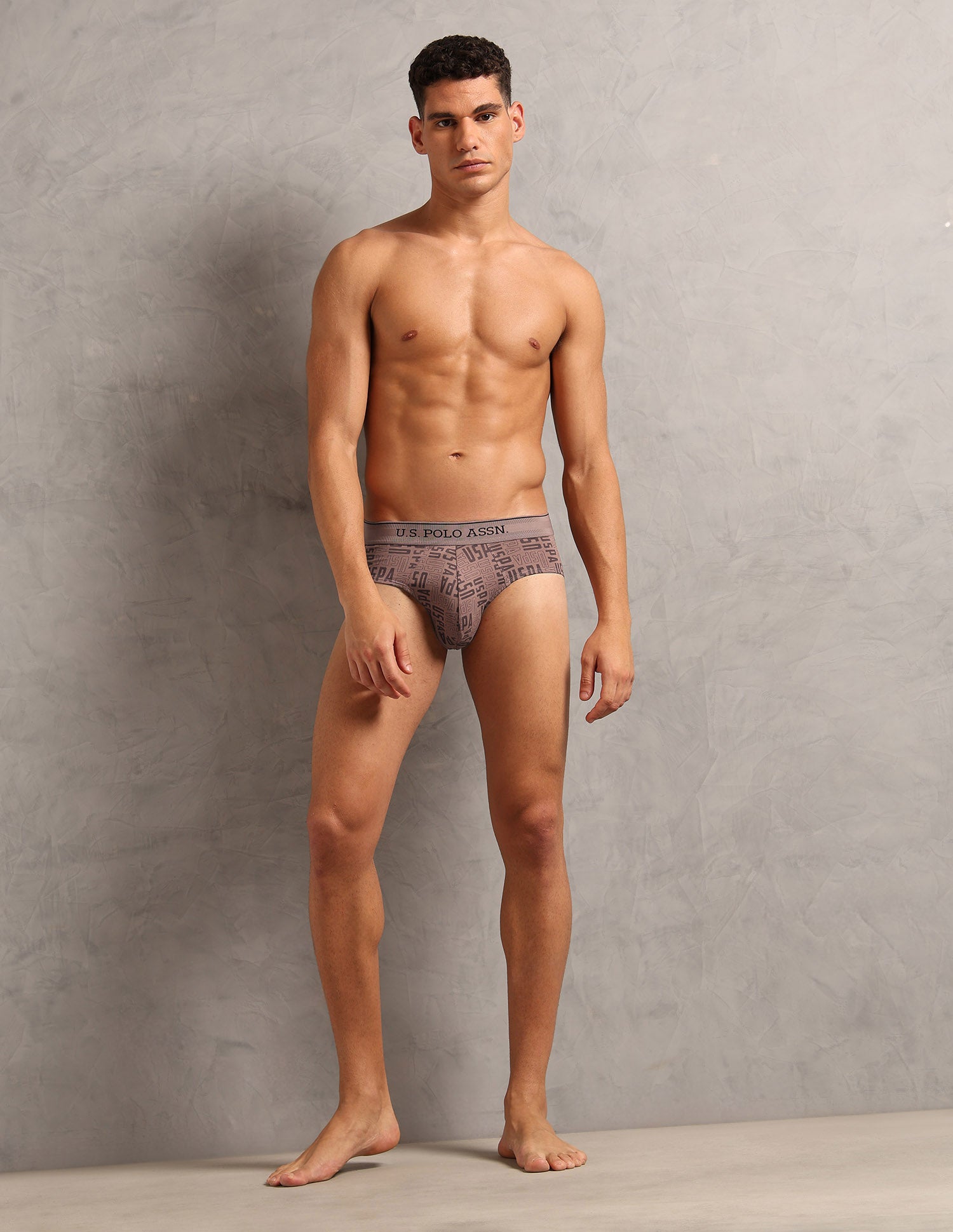 Moisture Wicking Cotton OEB17 Briefs - Pack Of 3 Aop Stone Blue, Aop Antler and Oatmeal Solid - U.S. POLO ASSN. | Large