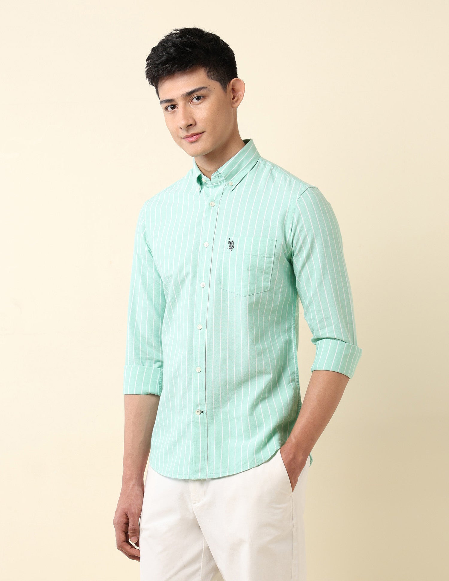Vertical Striped Oxford Button-Down Shirt Mint - U.S. Polo Assn. India | Large