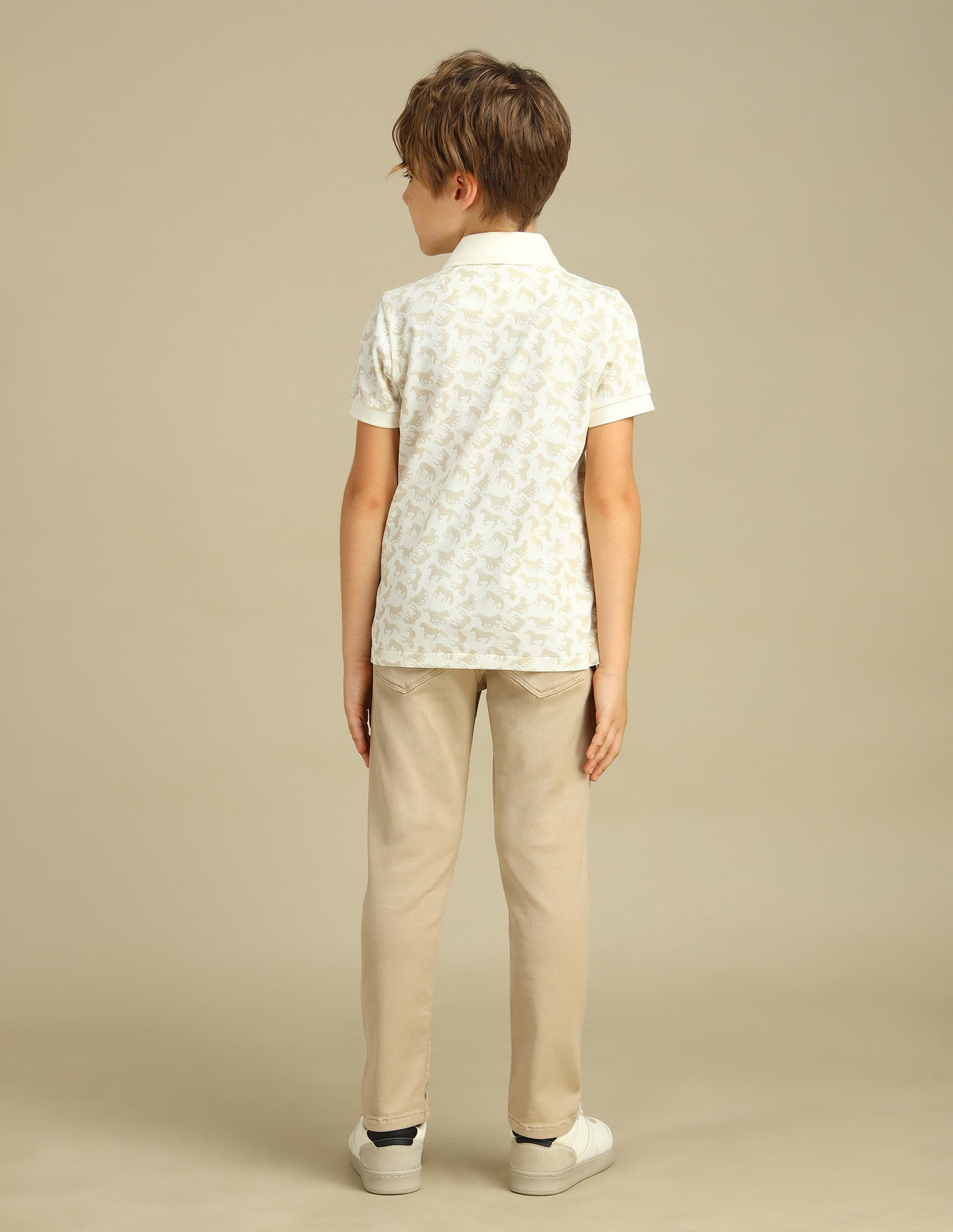 Boys All Over Printed Regular Fit Polo Shirt Off White - U.S. POLO ASSN. | Large