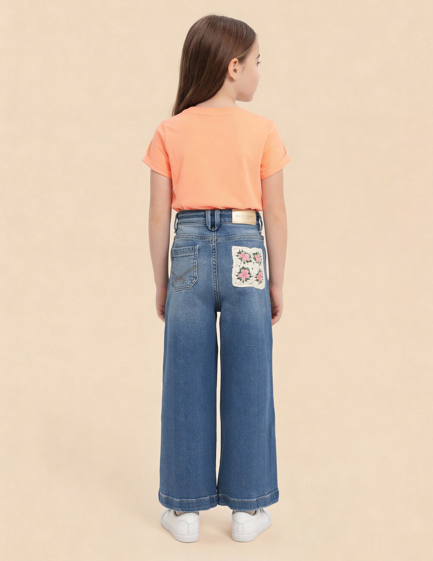 Girls Wide Leg Fit Stone Washed Jeans Mid Blue - U.S. Polo Assn. India | Large