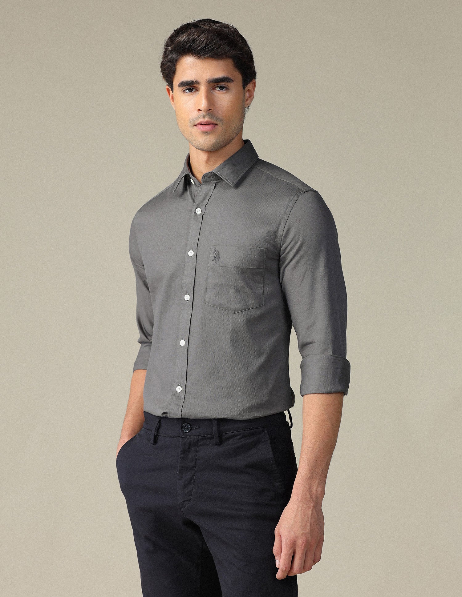 Pure Cotton Tailored Fit Shirt Charcoal - U.S. POLO ASSN. | Large