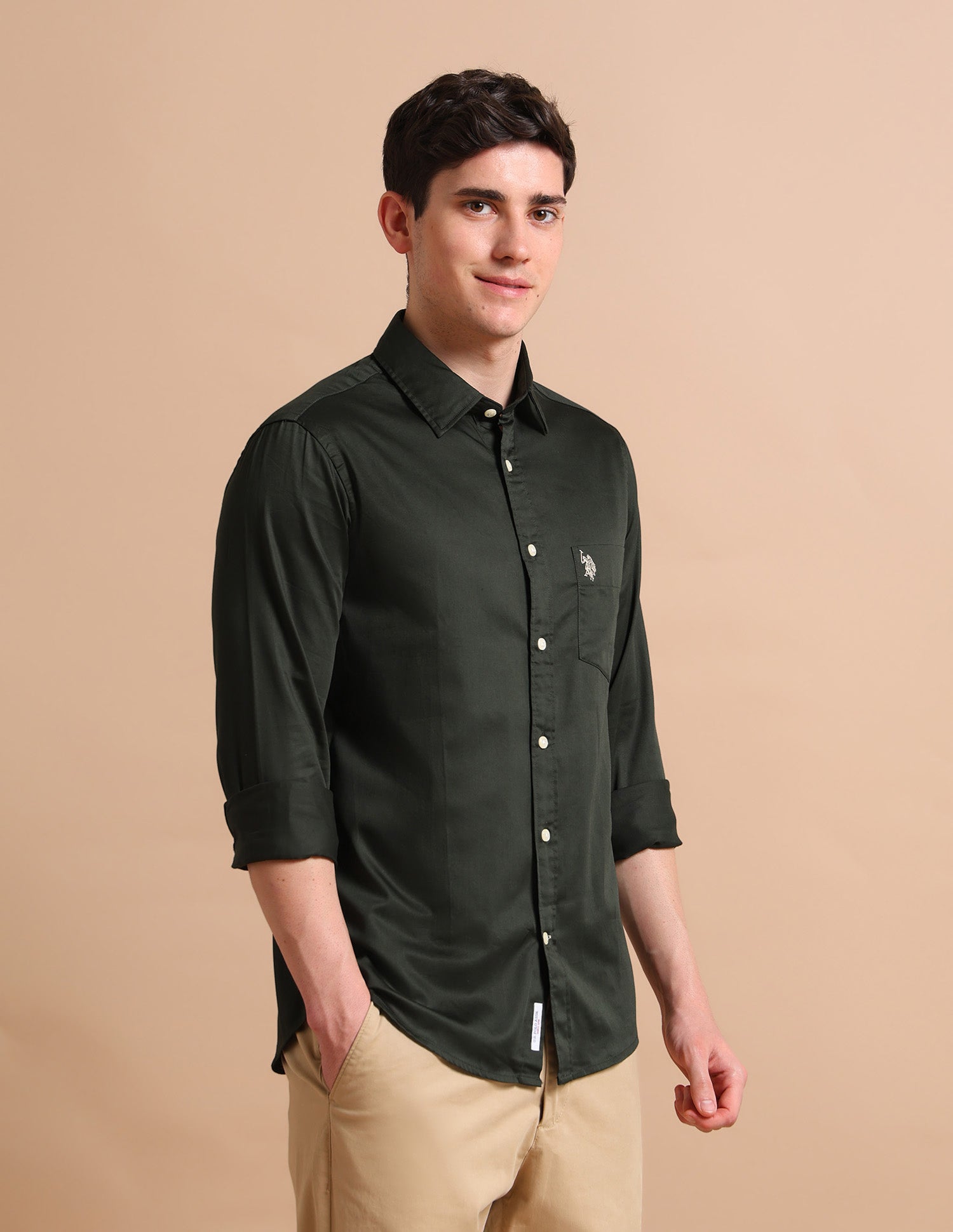 Evening Satin Shirt Dark Green - U.S. POLO ASSN. | Large