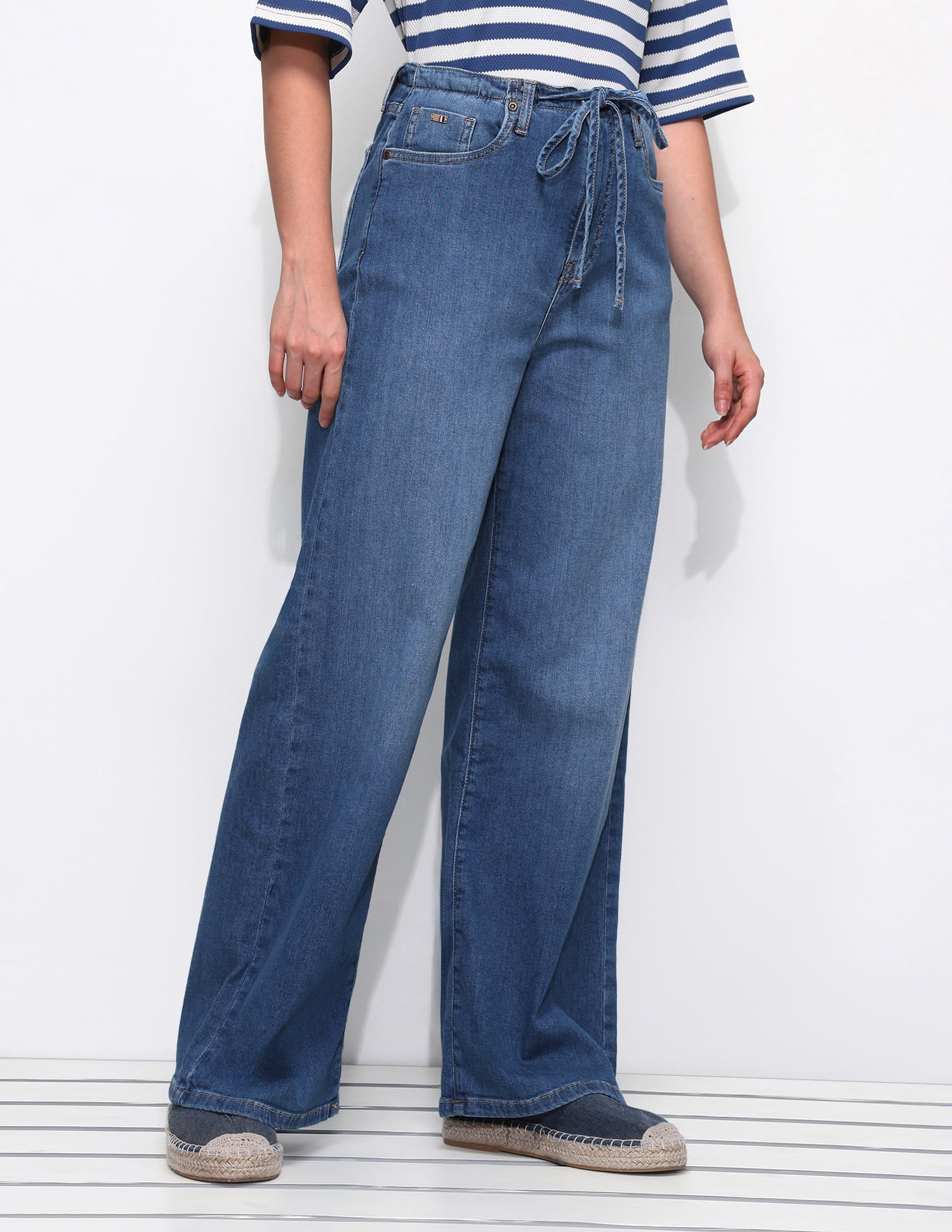 High Rise Baggy Fit Tie Up Jeans Blue - U.S. Polo Assn. India | Large