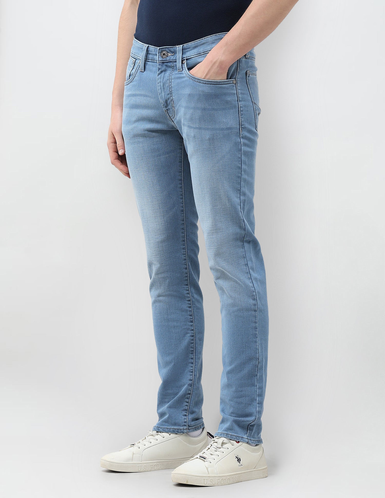 Brandon Slim Tapered Fit Blue Jeans Mid Blue - U.S. Polo Assn. India | Large