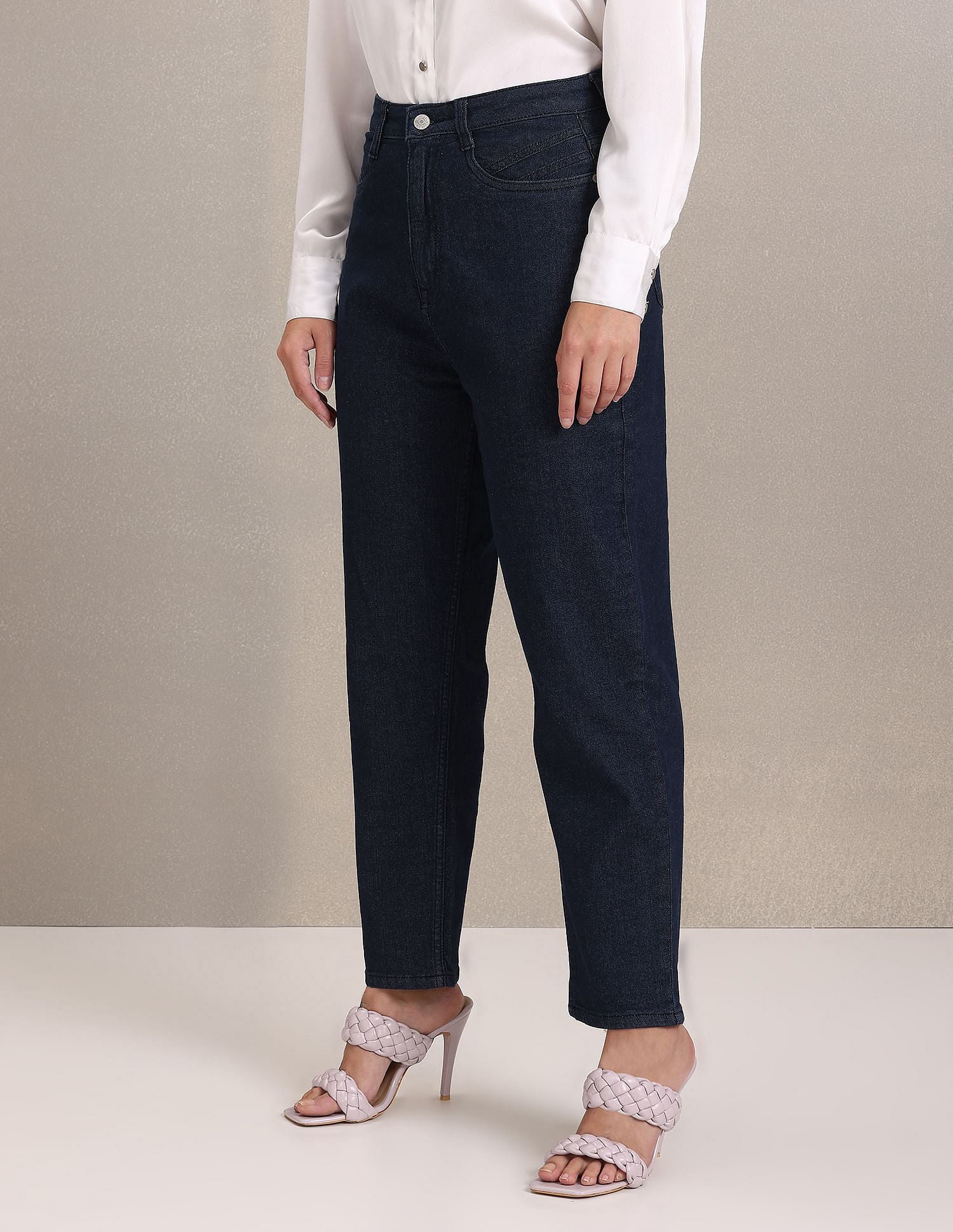 Mid Rise Rinsed Mom Fit Jeans Dark Blue - U.S. Polo Assn. India | Large