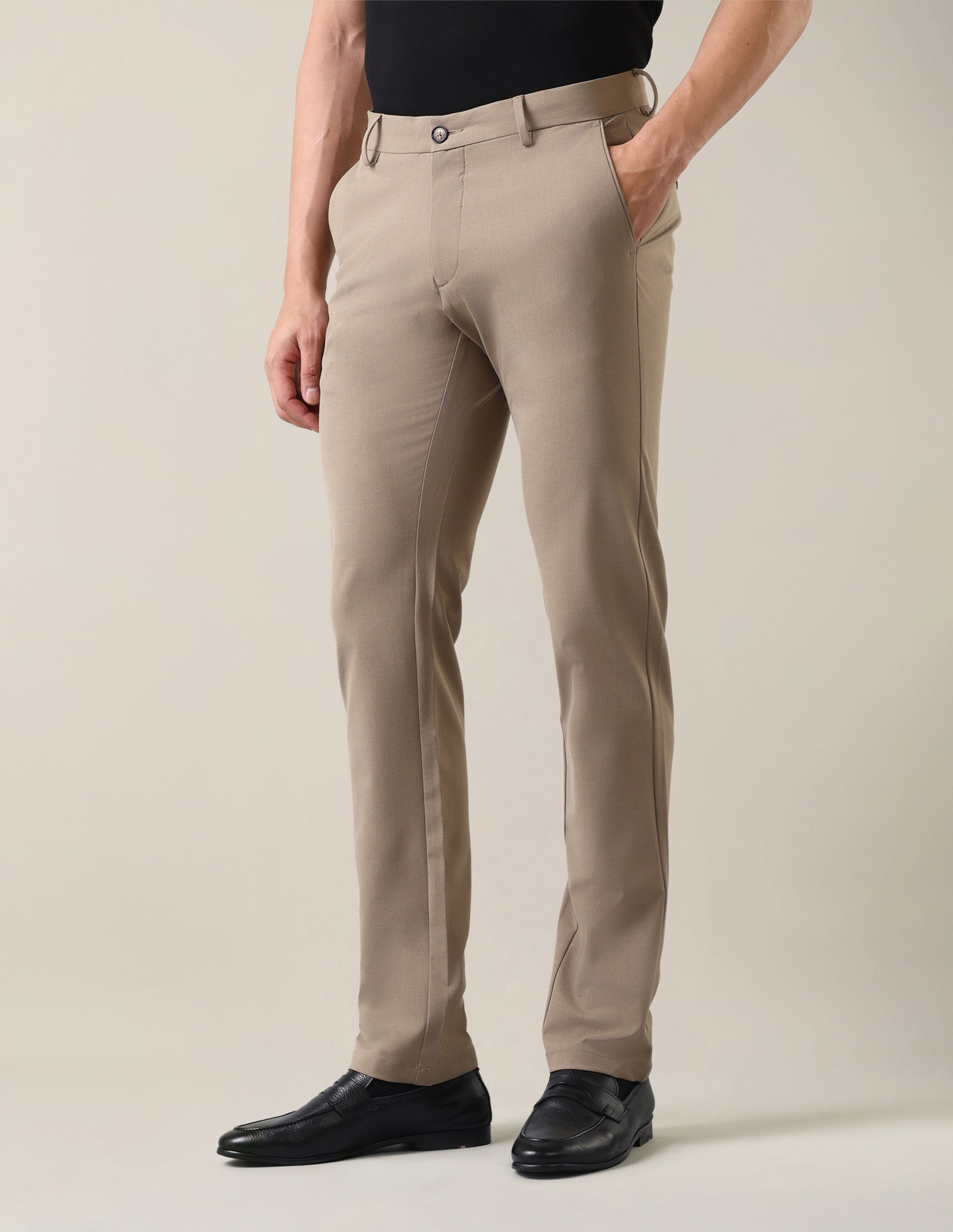 Slim Fit Satin Trousers Light Khaki - U.S. Polo Assn. India | Large
