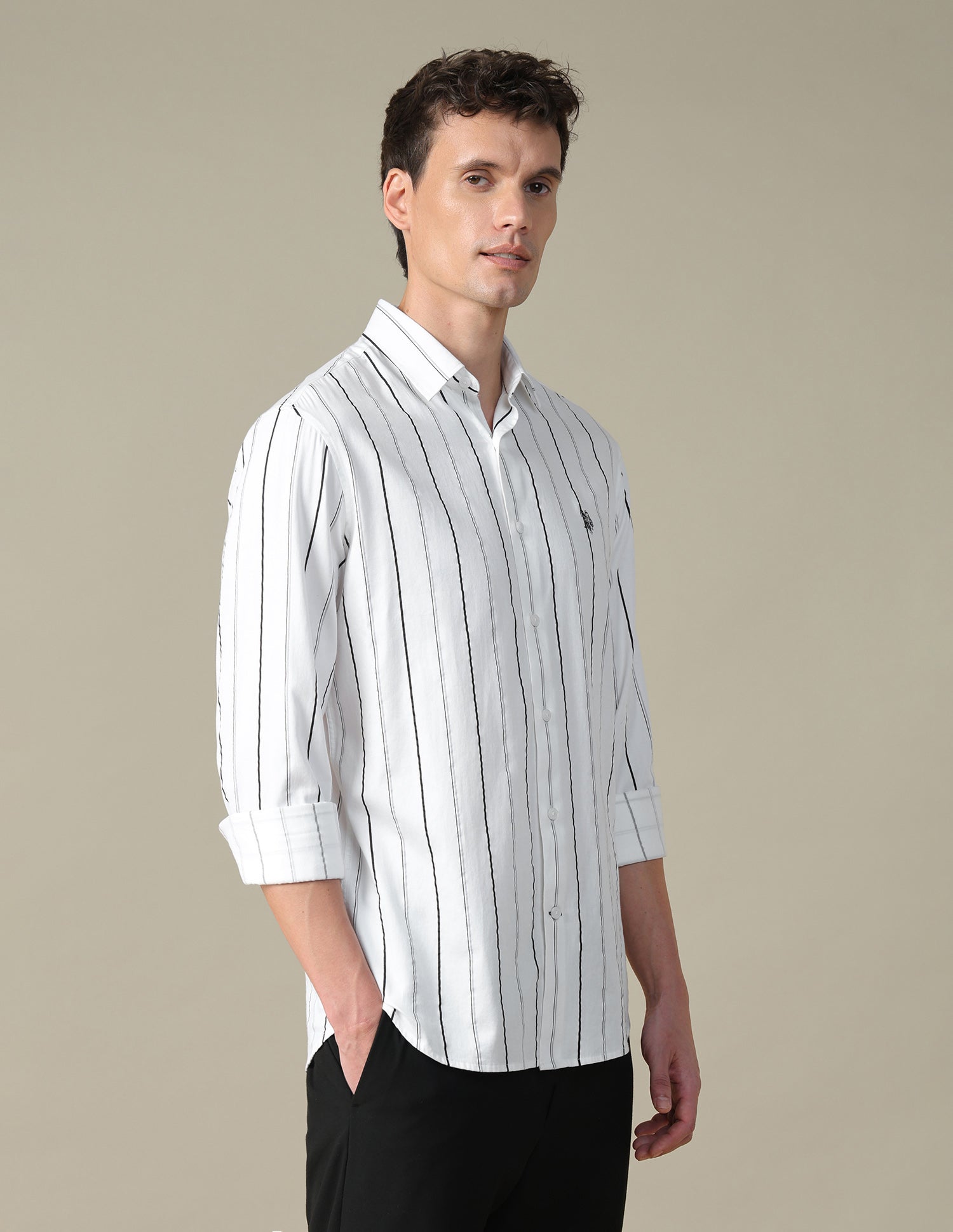 Vertical Striped Satin Shirt Light Grey - U.S. Polo Assn. India | Large