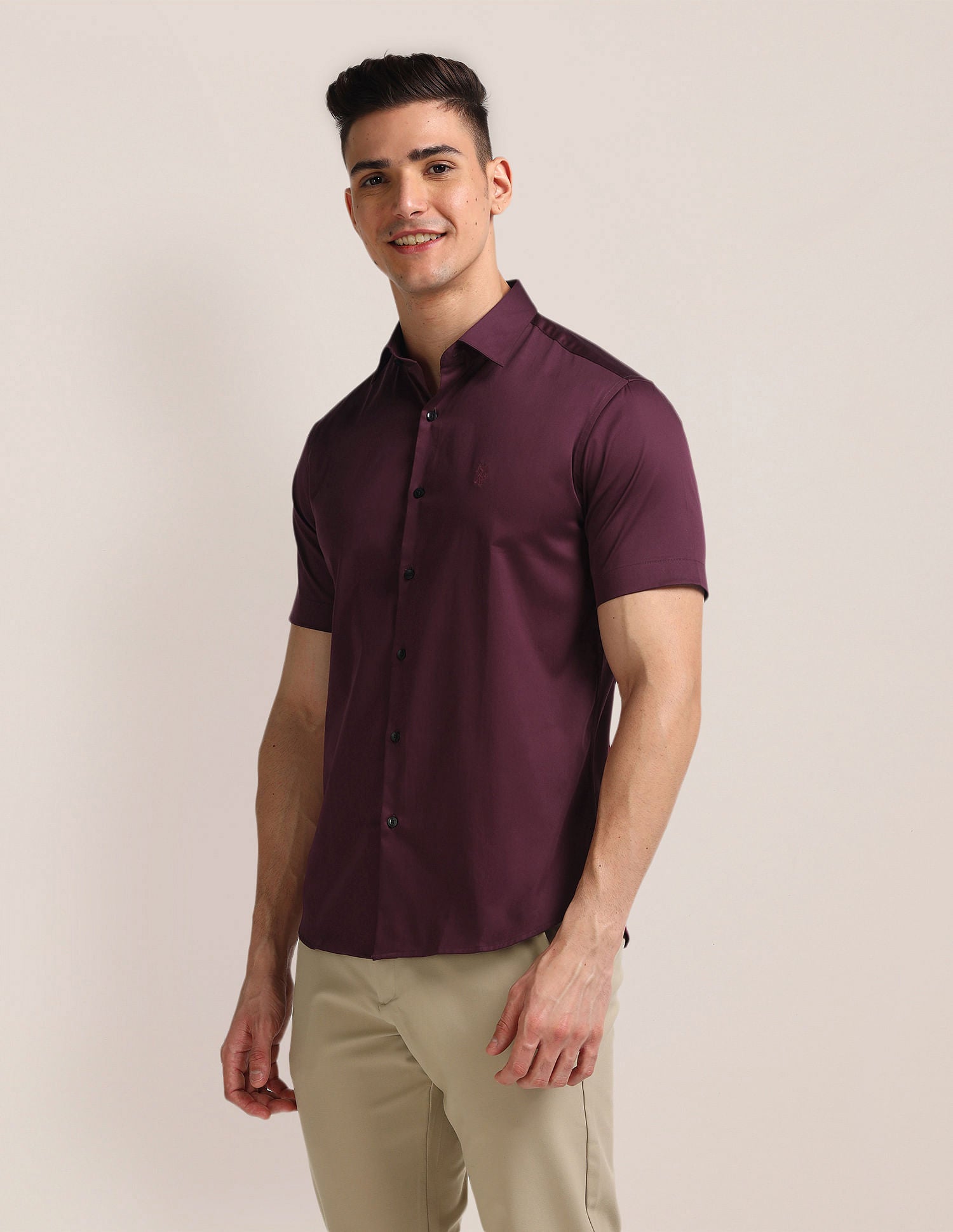 Tailored Regular Fit Solid Shirt Wine - U.S. POLO ASSN. | Large