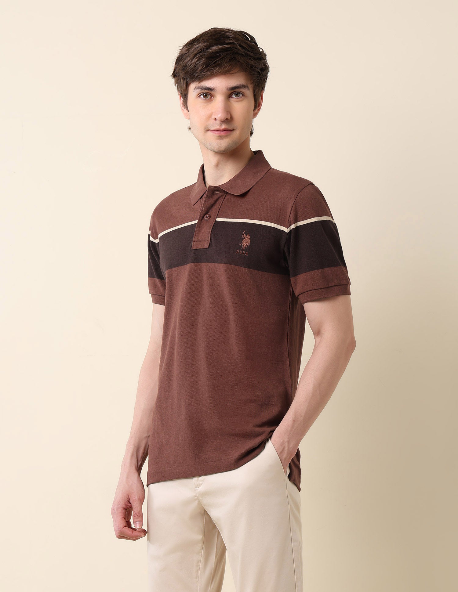 Colourblocked Classic Polo Shirt Light Brown - U.S. Polo Assn. India | Large