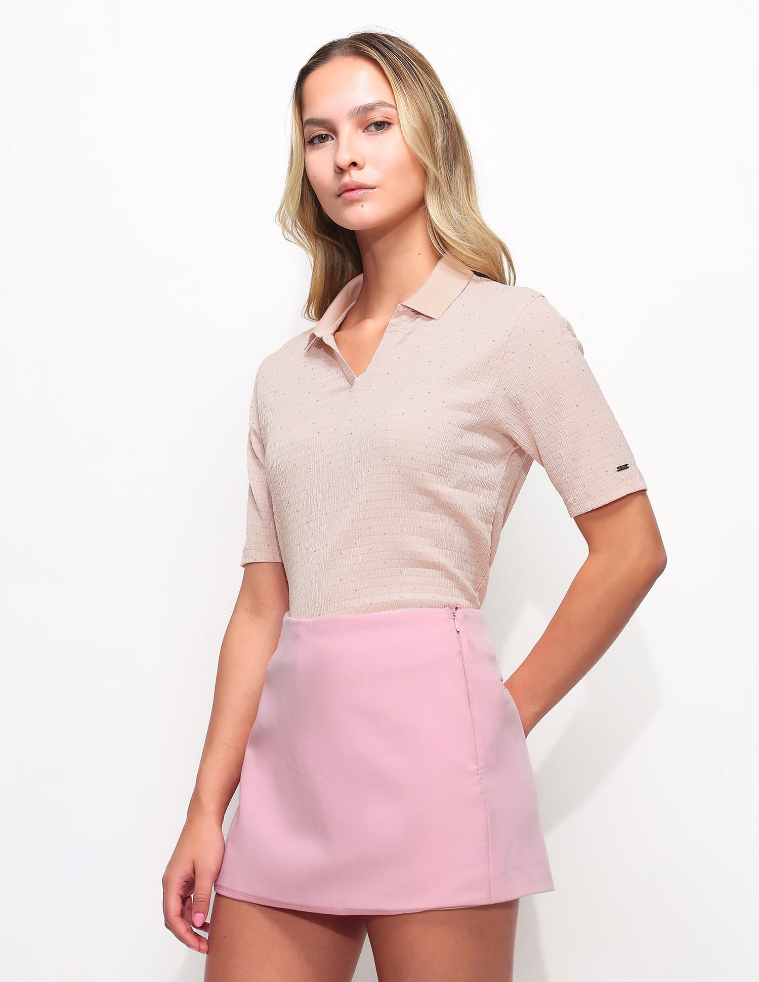 Embellished Textured Polo Shirt Pink - U.S. Polo Assn. India | Large