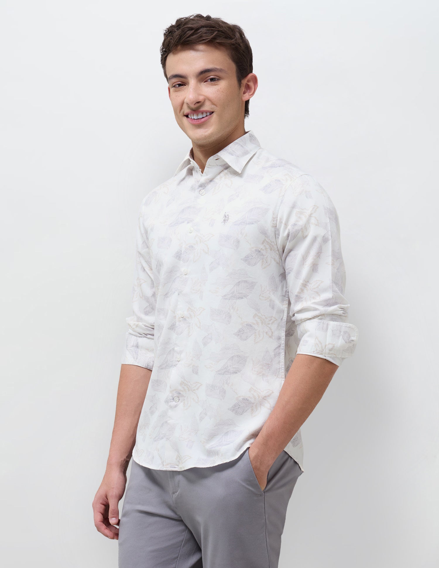Satin Floral Printed Shirt Light Grey - U.S. Polo Assn. India | Large