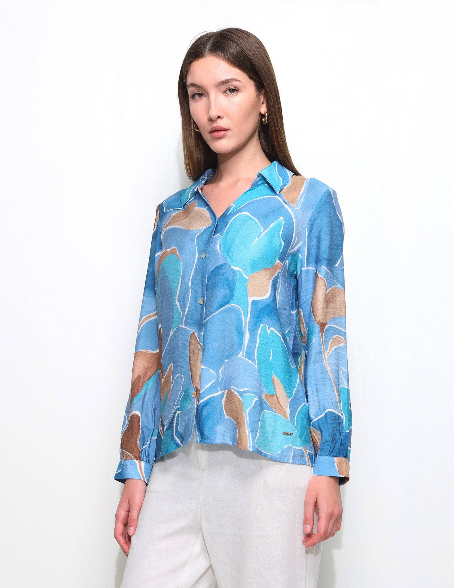 Abstract Printed V-Neck Collar Shirt Blue - U.S. Polo Assn. India | Large