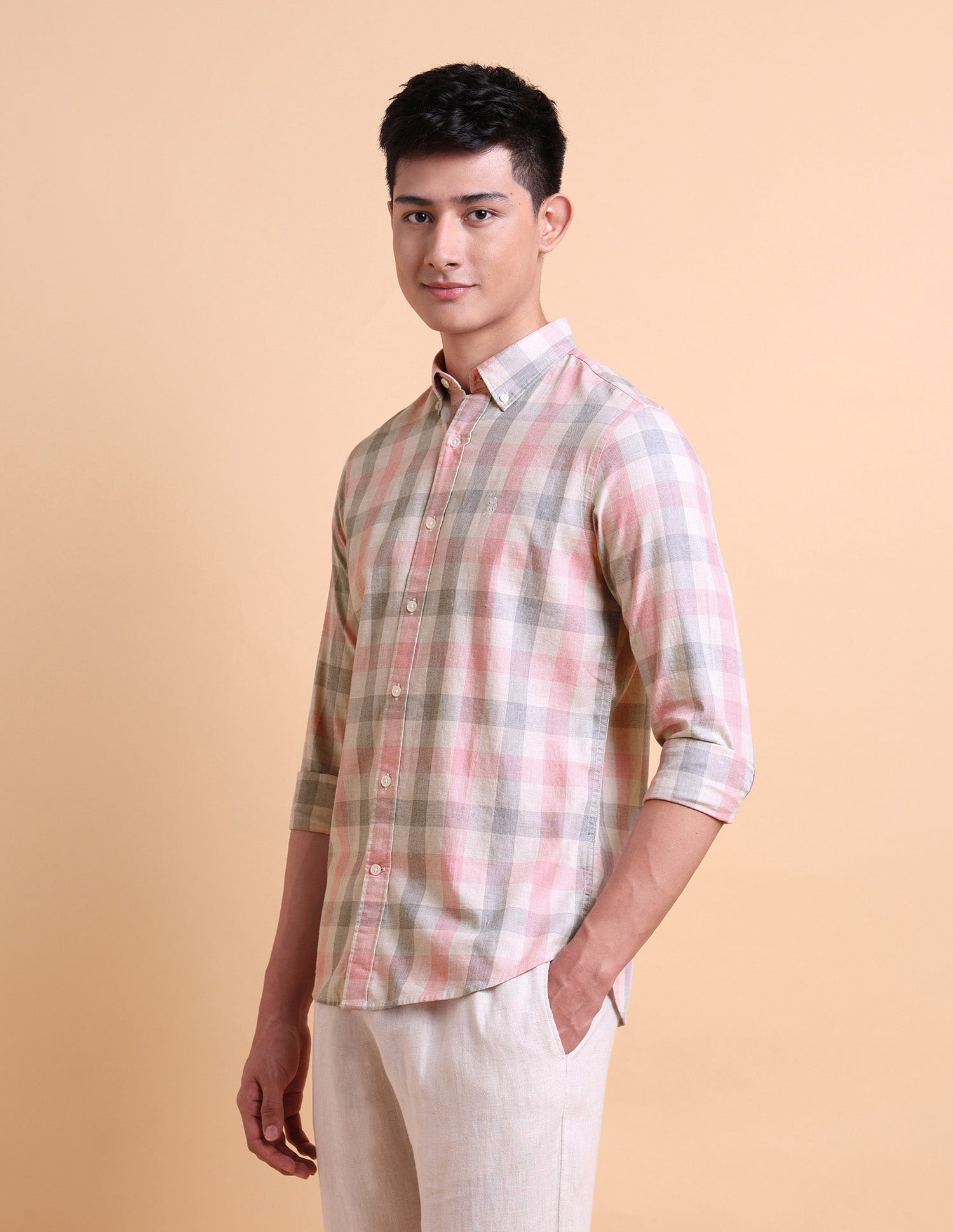 Dobby Cotton Shirt Pink - U.S. POLO ASSN. | Large