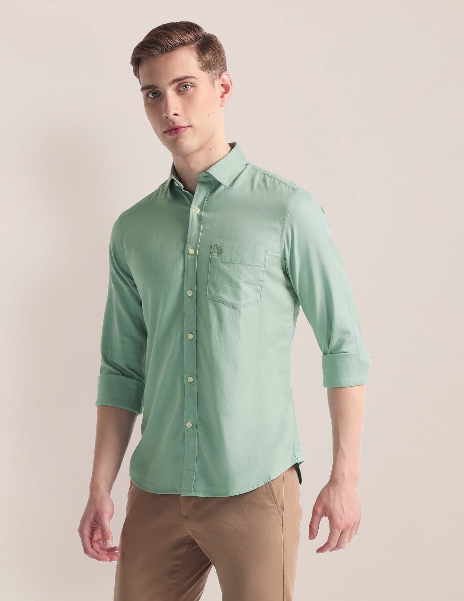 Spread Collar Dobby Shirt Light Green - U.S. Polo Assn. India | Large