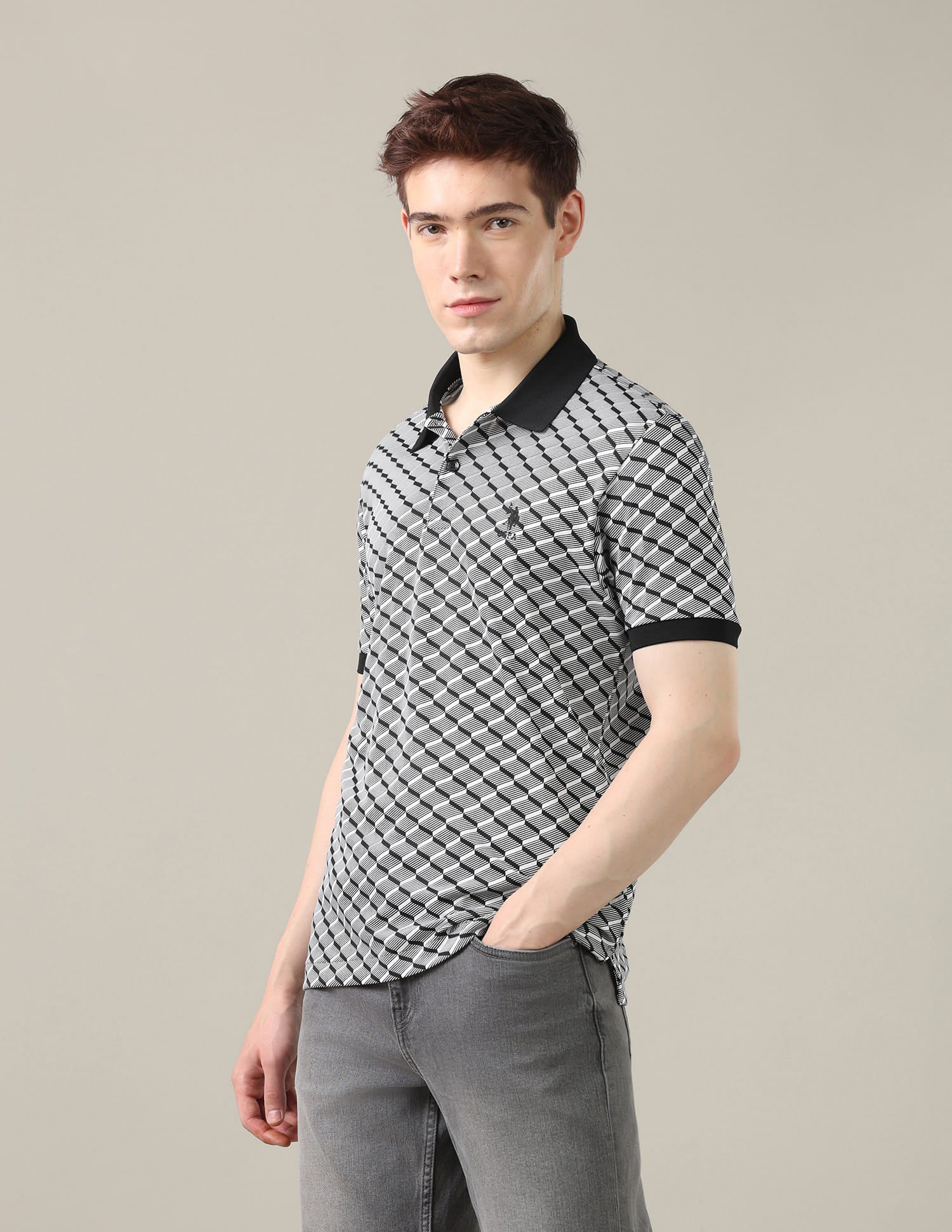Geometric Printed Slim Fit Polo Shirt Grey - U.S. Polo Assn. India | Large