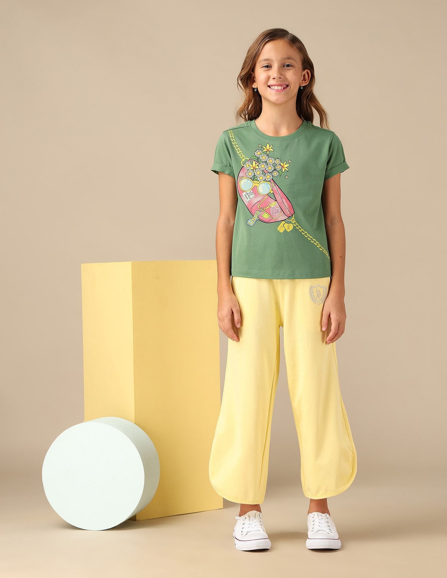 Girls Graphic Printed Relaxed Fit T-Shirt Olive - U.S. POLO ASSN. | Large