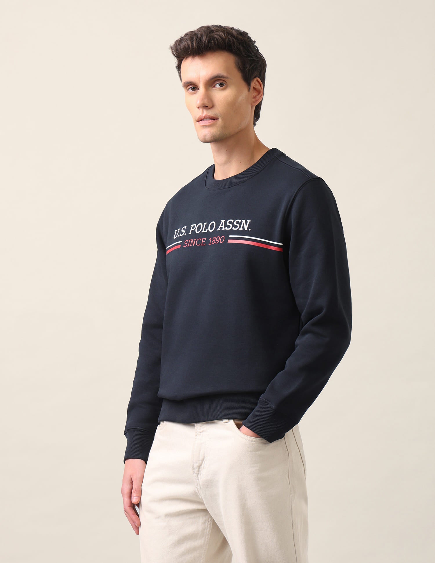 Crew Neck Printed Logo Sweatshirt Navy - U.S. Polo Assn. India | Large