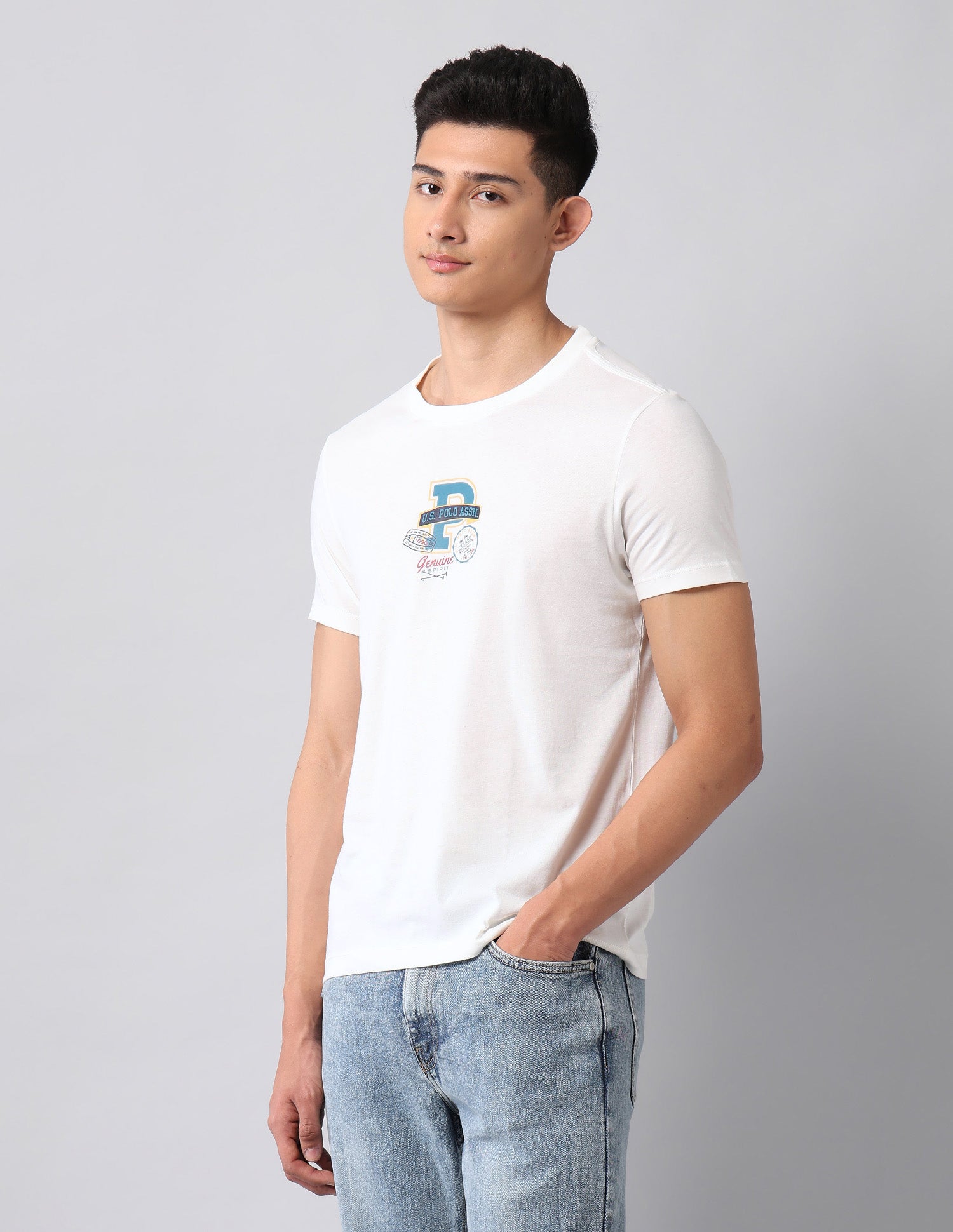 Graphic Printed Pure Cotton T-Shirt Ivory - U.S. Polo Assn. India | Large