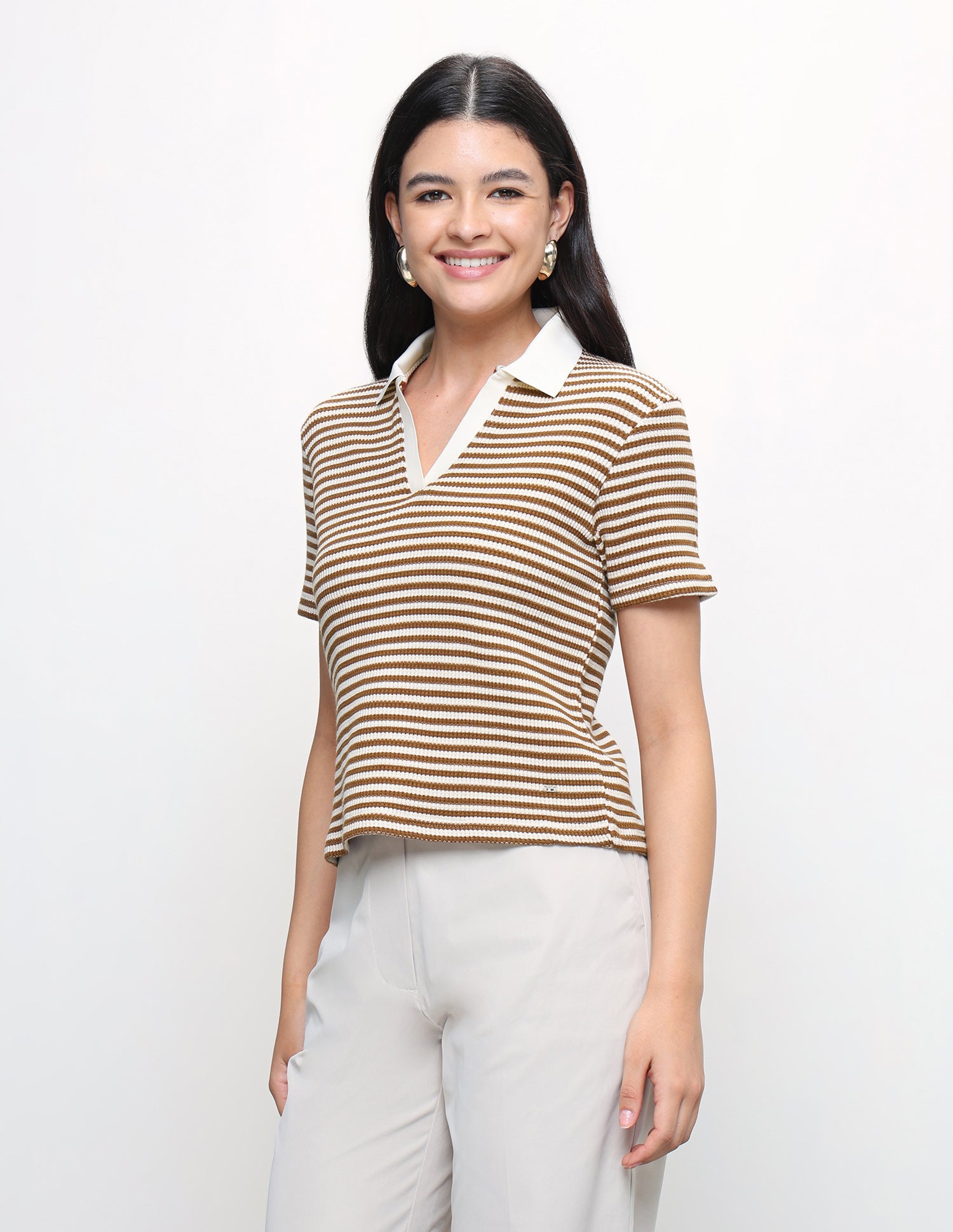 Horizontal Striped Relaxed Fit Polo Shirt Beige - U.S. Polo Assn. India | Large