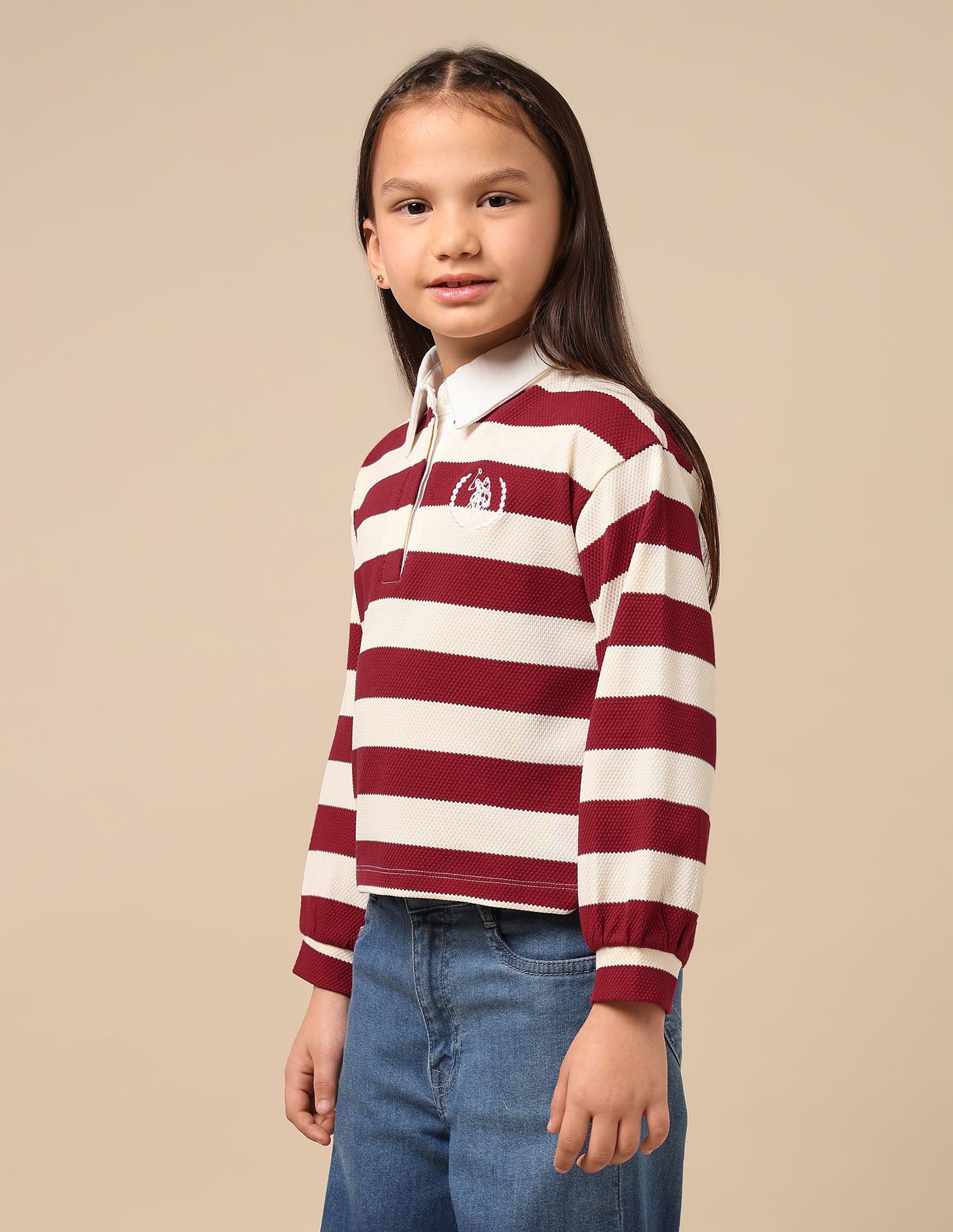 Girls Horizontal Striped Patterned Knit Top Red - U.S. POLO ASSN. | Large