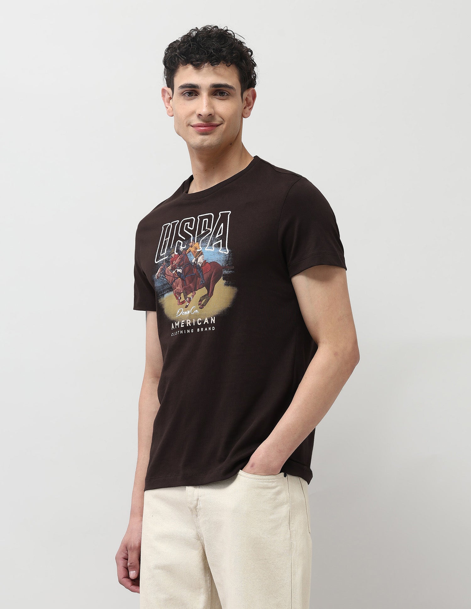 Brand Printed Muscle Fit T-Shirt Dark Brown - U.S. POLO ASSN. | Large