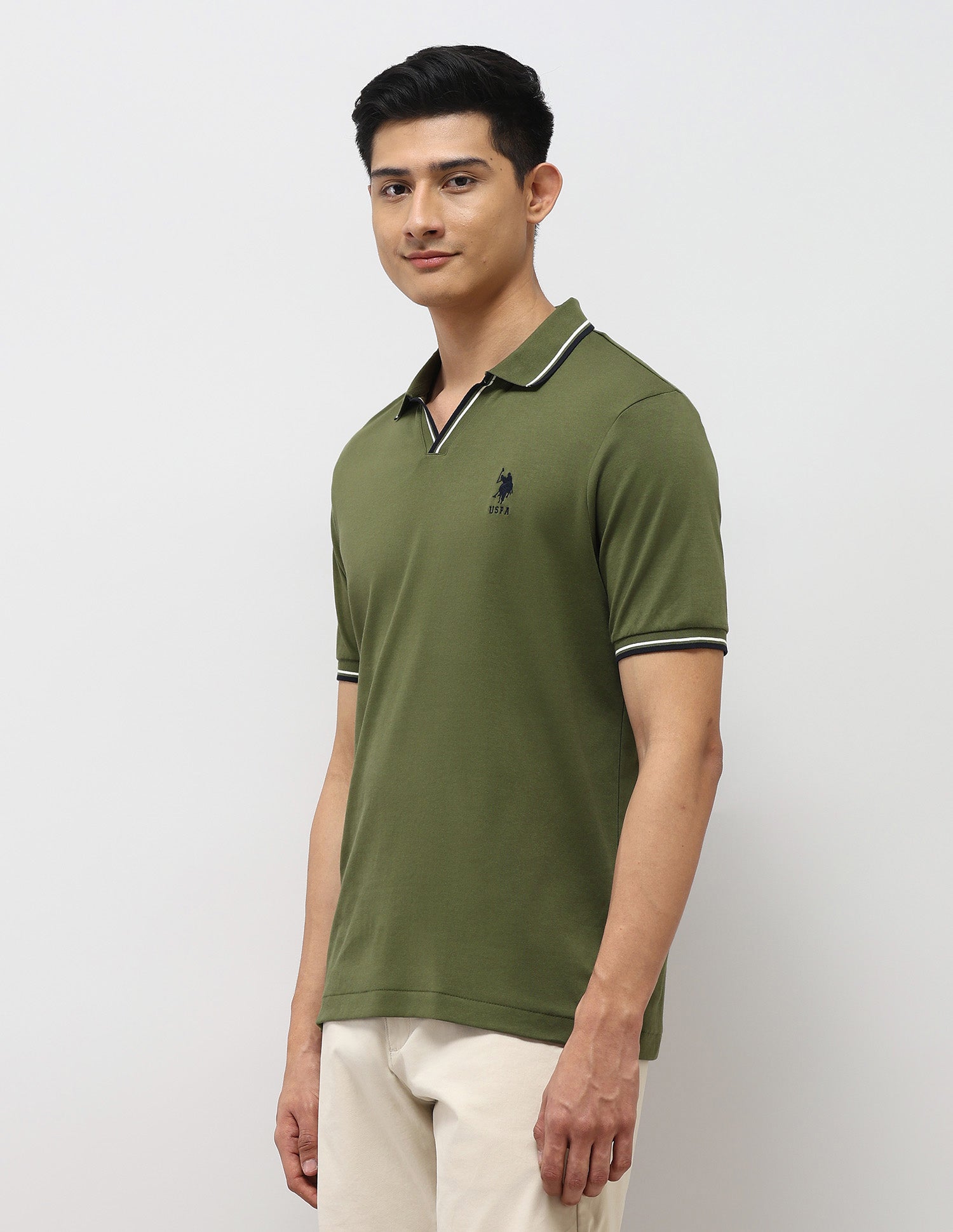 Pure Cotton Slim Fit Polo Shirt Olive - U.S. Polo Assn. India | Large