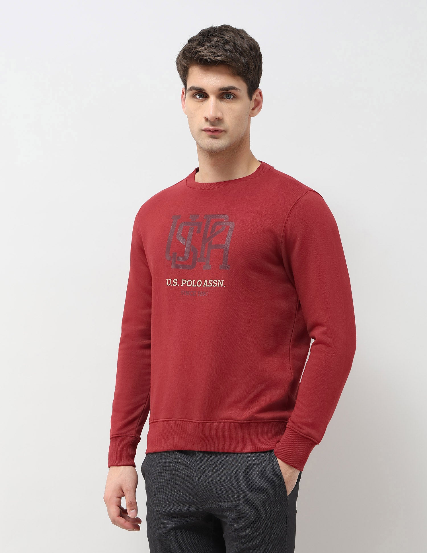 Brand Printed Regular Fit Sweatshirt Dark Red - U.S. POLO ASSN. | Large