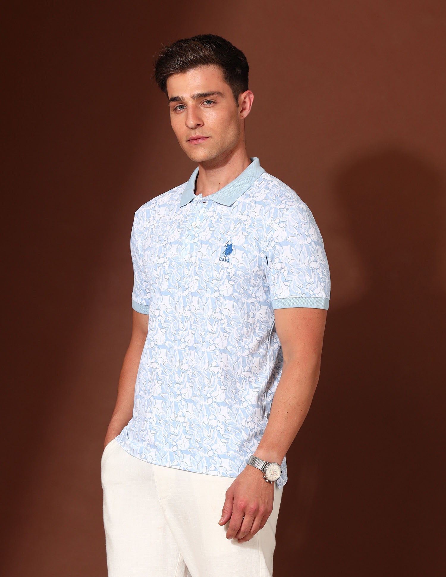 Floral Printed Working Holiday Polo Shirt Light Blue - U.S. Polo Assn. India | Large