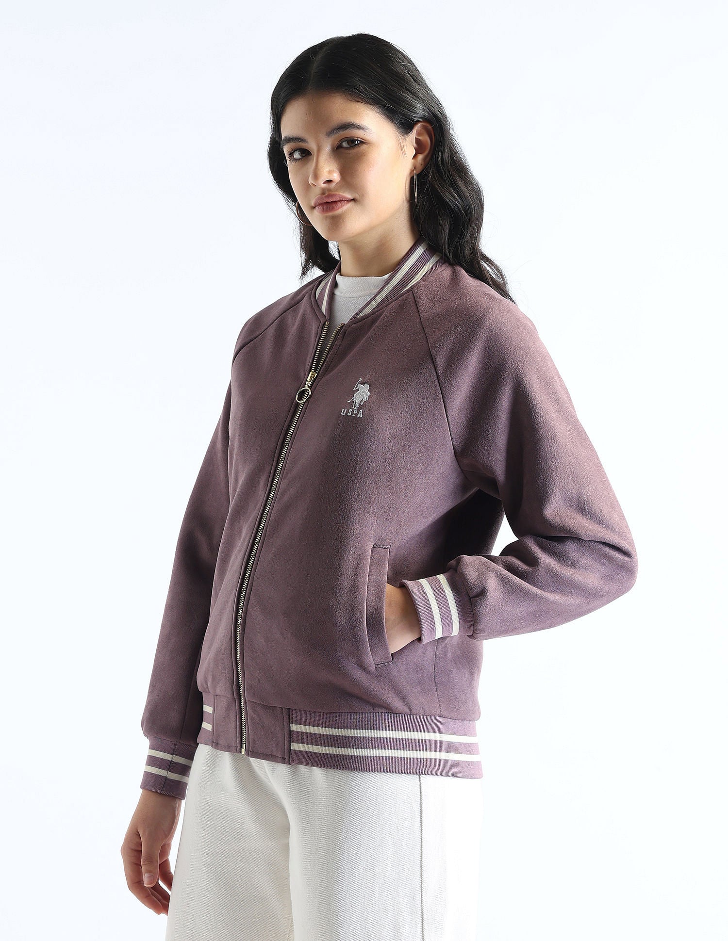 Suede Regular Fit Varsity Jacket Dark Pink - U.S. Polo Assn. India | Large