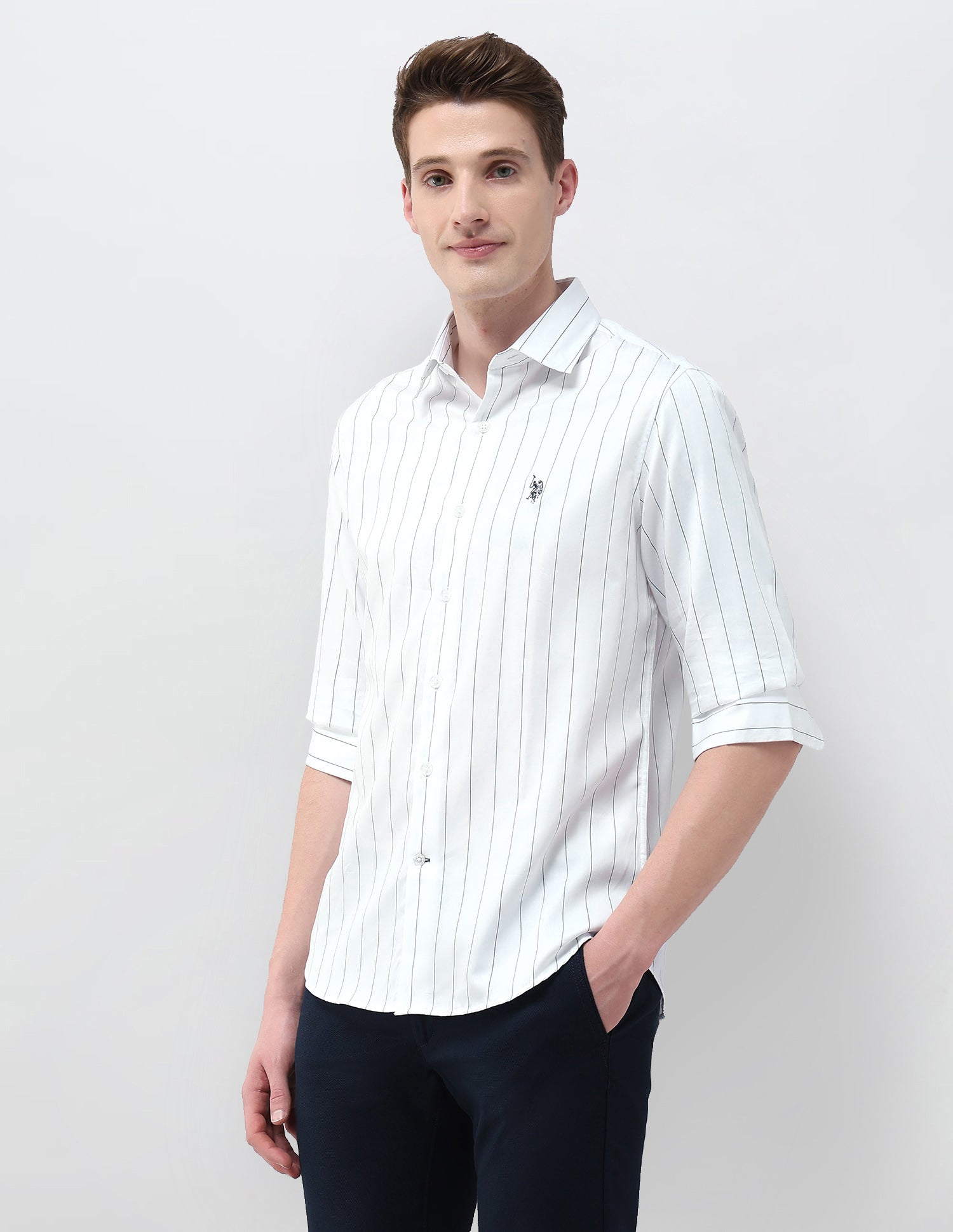 Tailored Fit Satin Shirt Teal - U.S. Polo Assn. India | Large