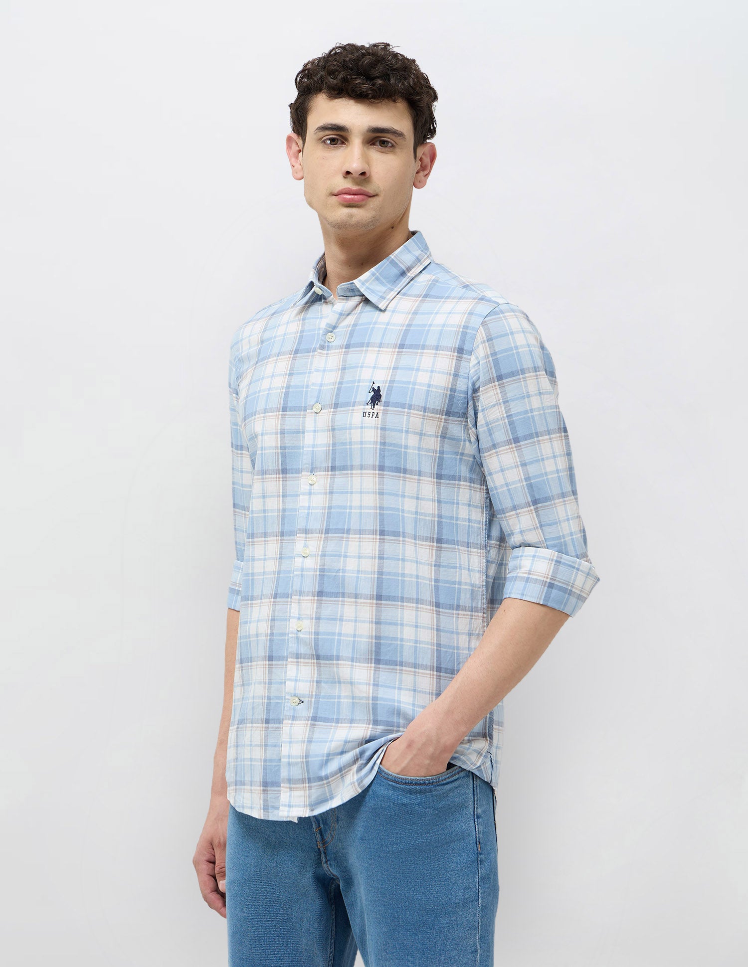 Tartan Checked Regular Fit Shirt Light Blue - U.S. POLO ASSN. | Large