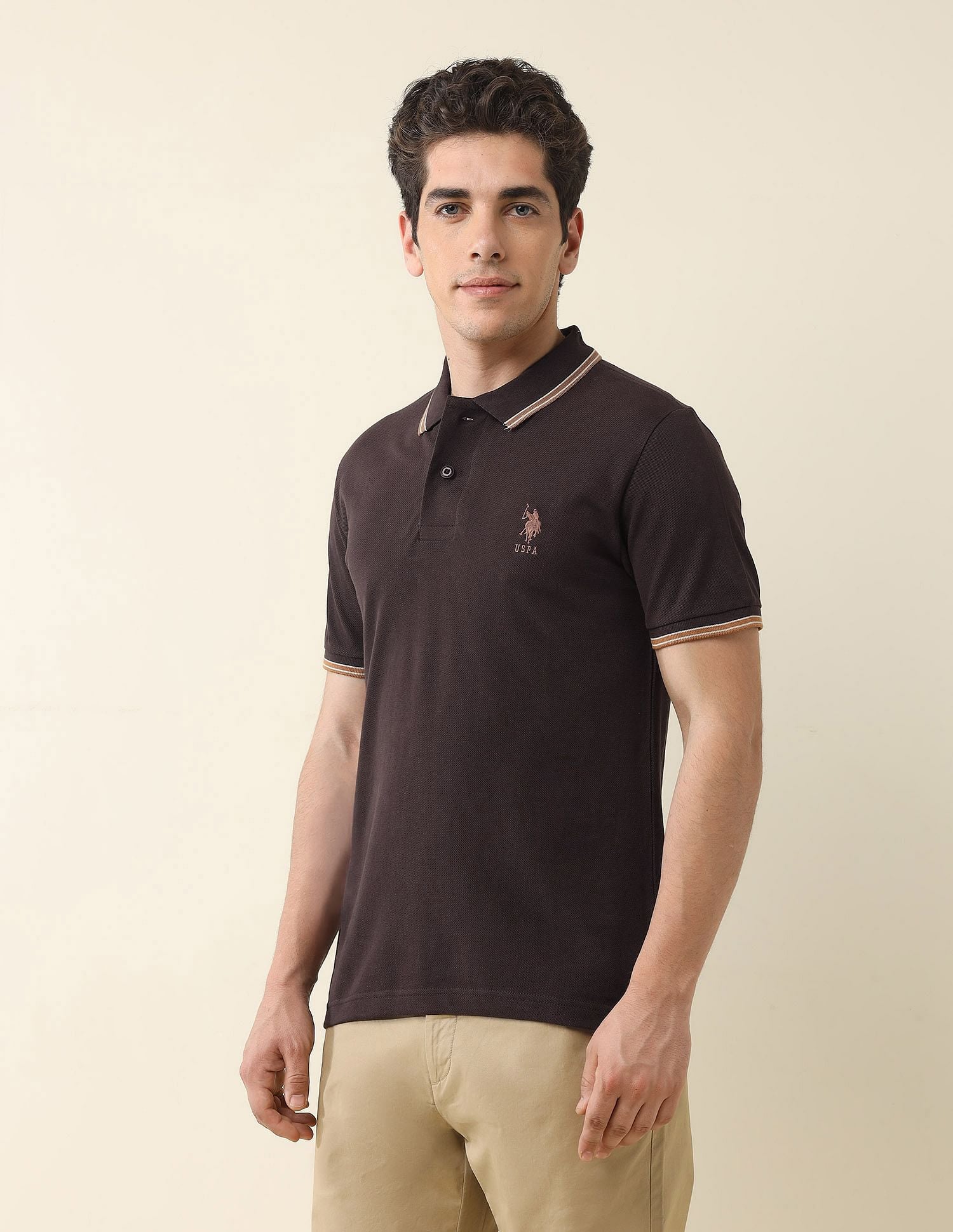 Slim Fit Solid Polo Shirt Dark Brown - U.S. Polo Assn. India | Large