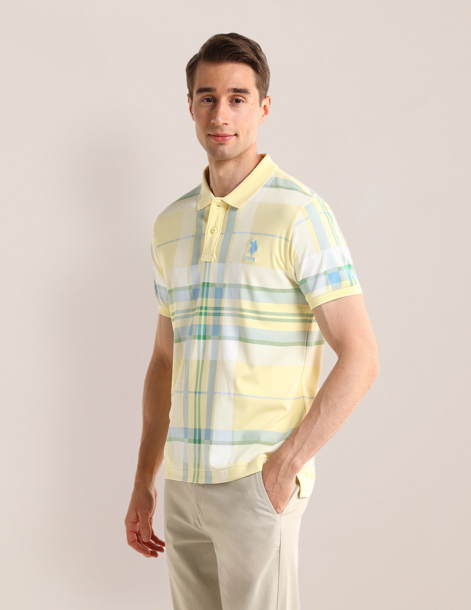 Checked Slim Fit Polo Shirt Yellow - U.S. Polo Assn. India | Large