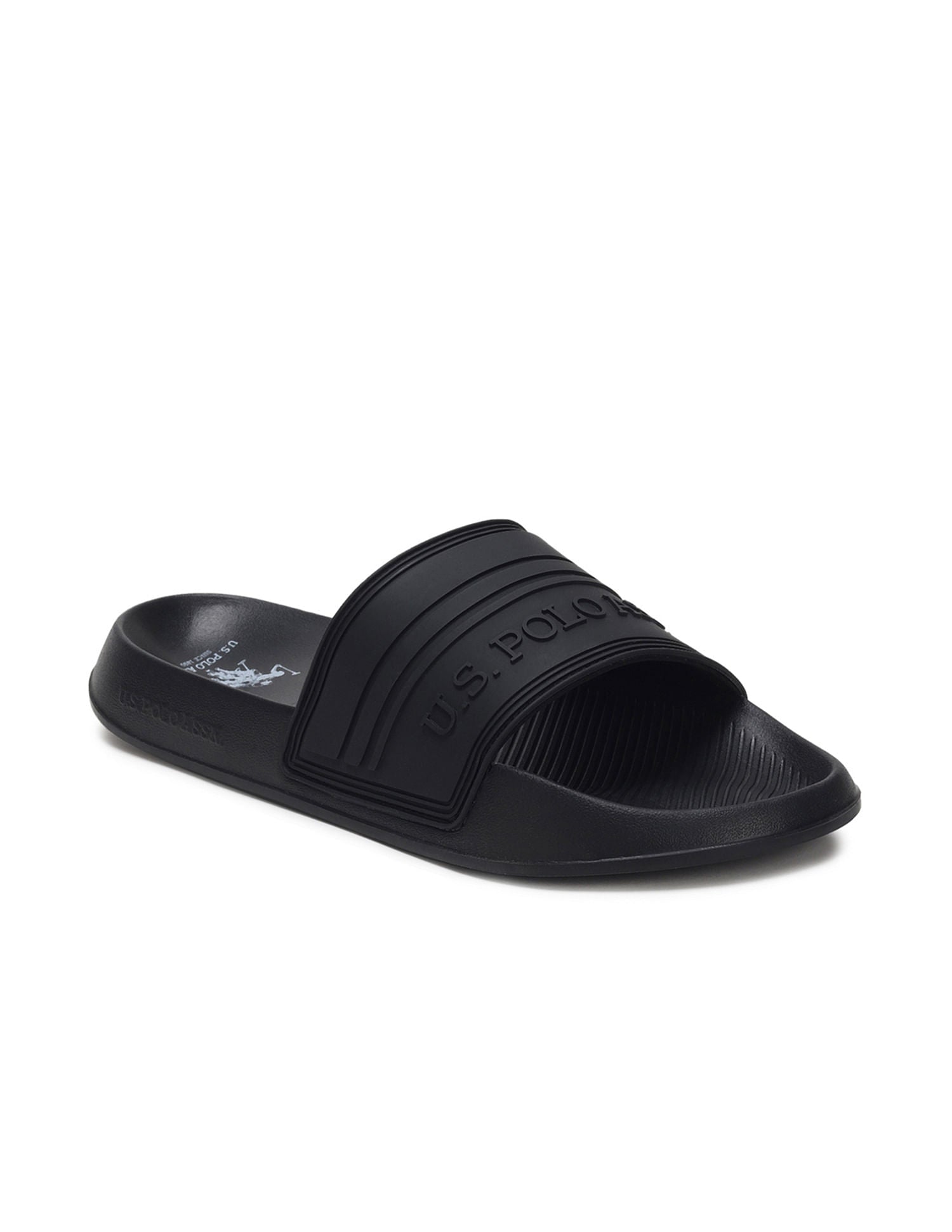 Men Embossed Logo Non-Skid Lightweight Nilsson Slides Black - U.S. Polo Assn. India | Large