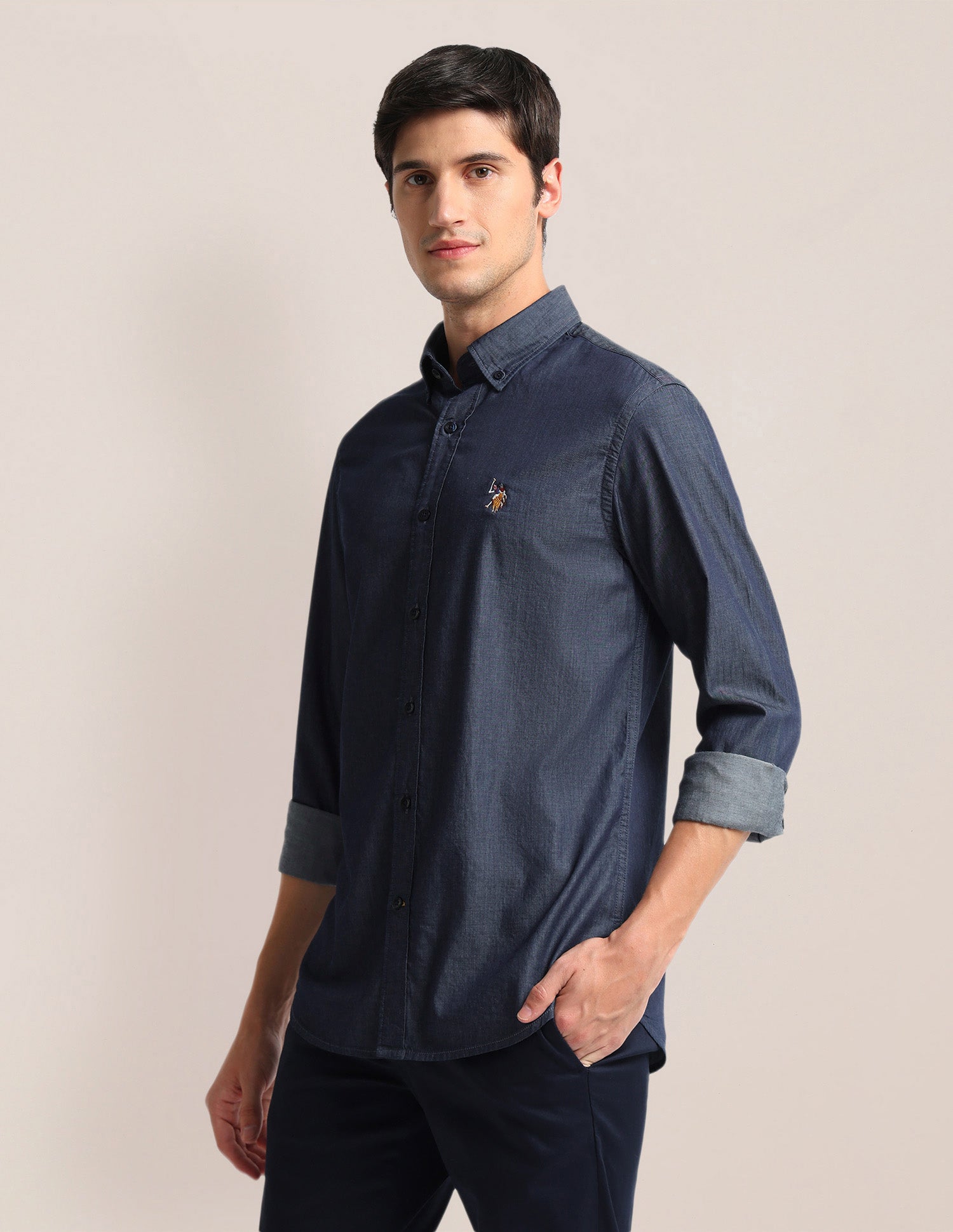 Tailored Fit Chambray Shirt Indigo - U.S. Polo Assn. India | Large