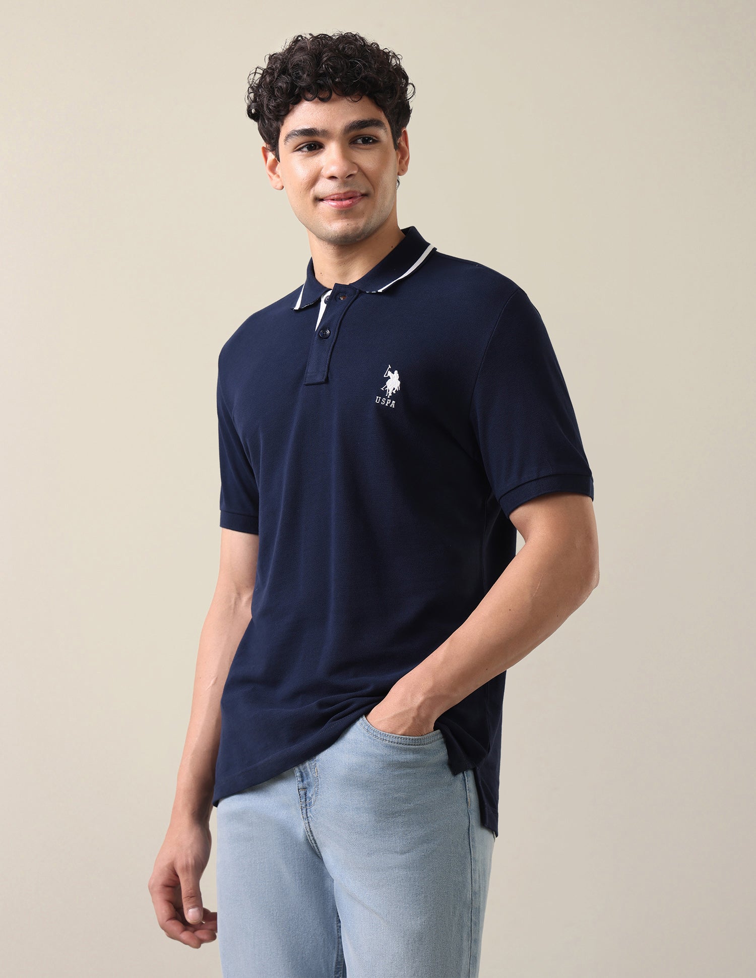 Solid Slim Fit Polo Shirt Dark Blue - U.S. Polo Assn. India | Large