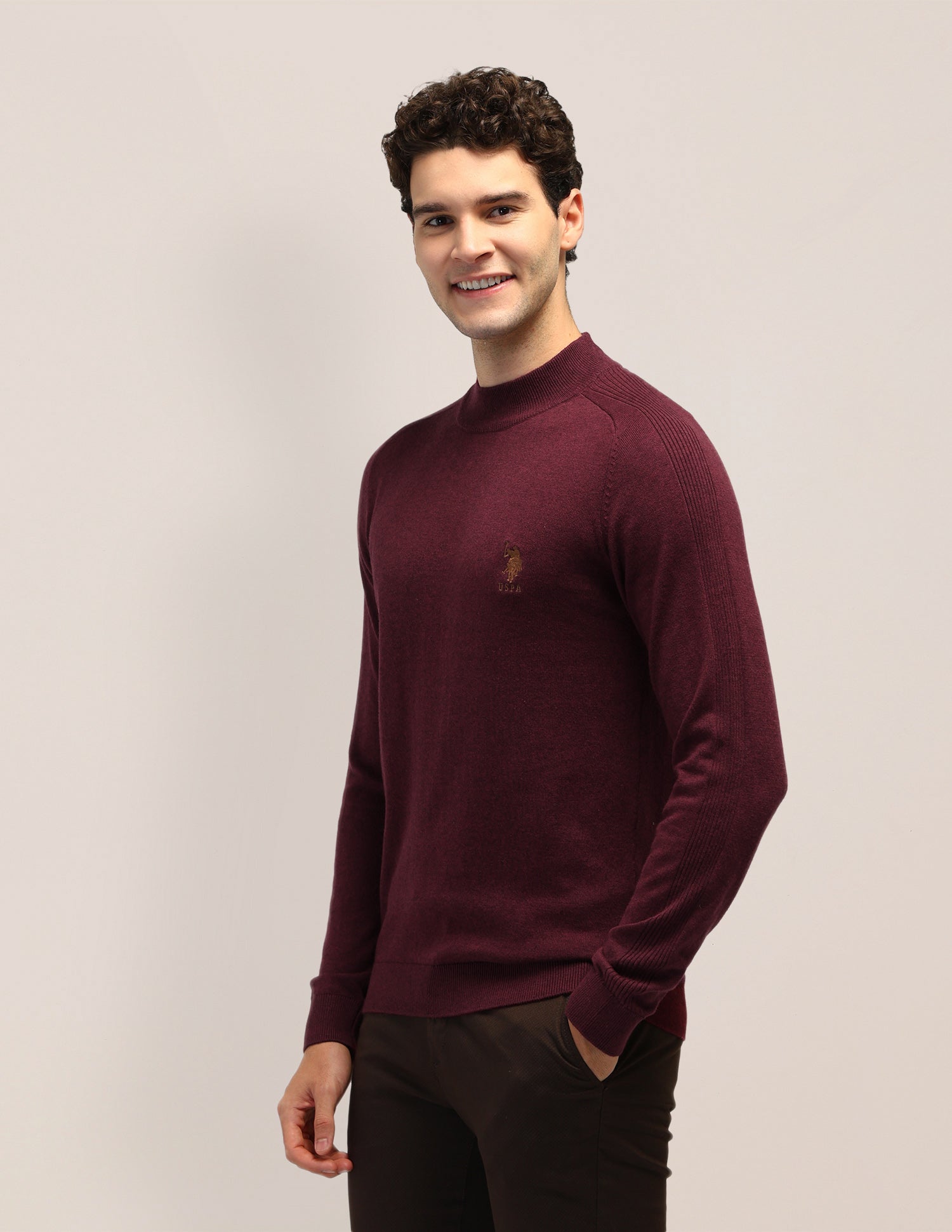 Solid Regular Fit Sweater Red - U.S. Polo Assn. India | Large