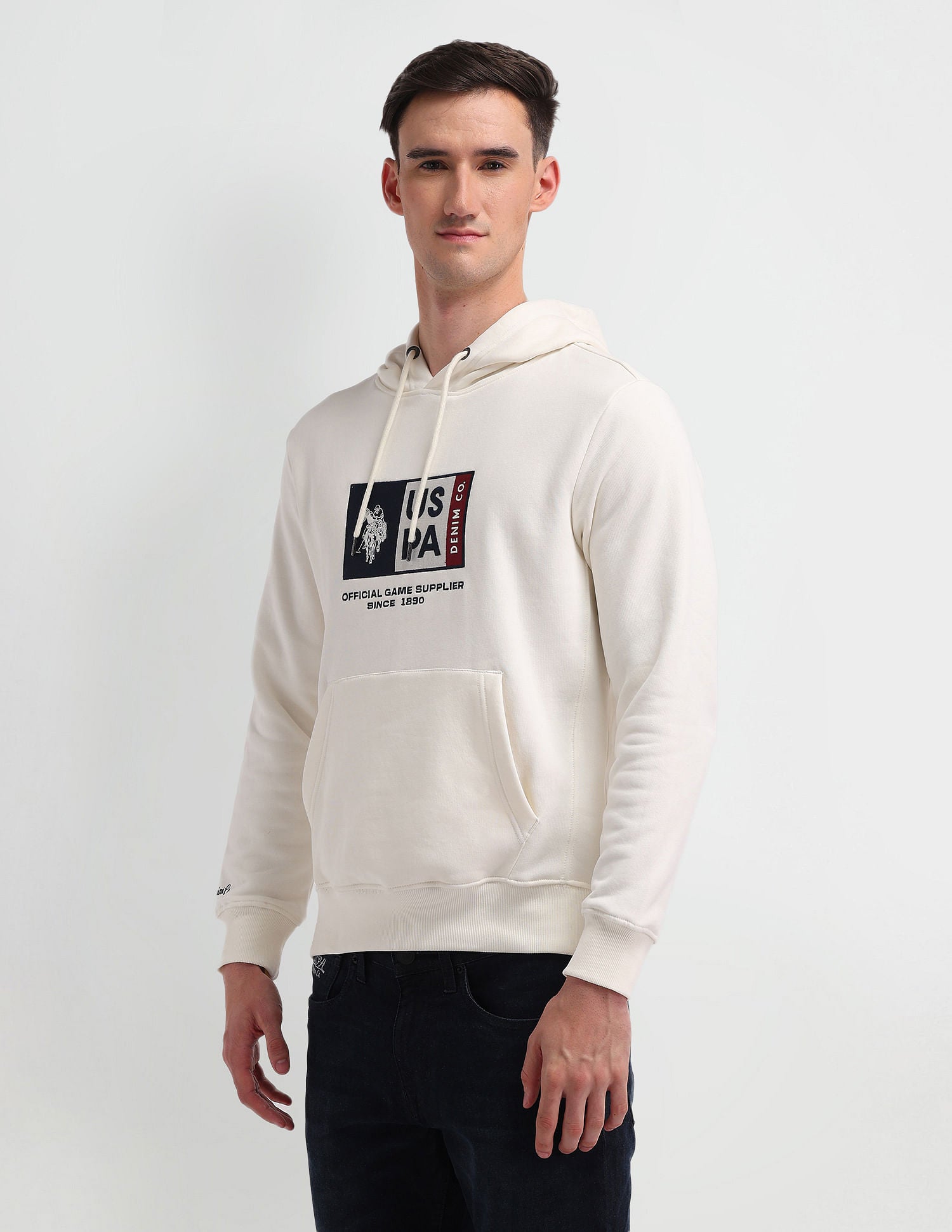 Hooded Brand Appliqued Sweatshirt Ivory - U.S. POLO ASSN. | Large
