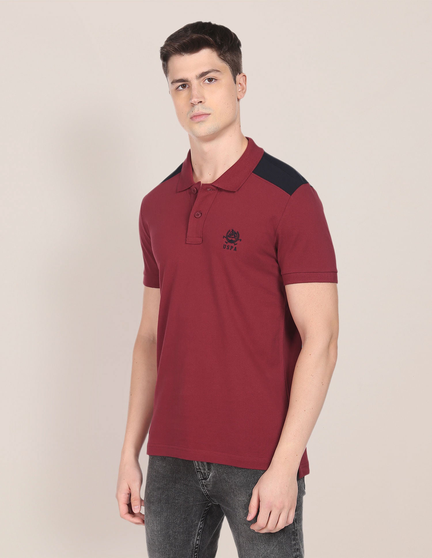 Colour Block Cotton Polo Shirt Maroon - U.S. POLO ASSN. | Large