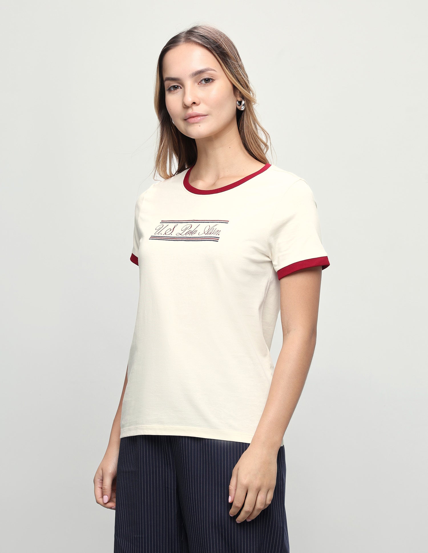 Brand Embroidered Regular Fit T-Shirt Ecru - U.S. Polo Assn. India | Large