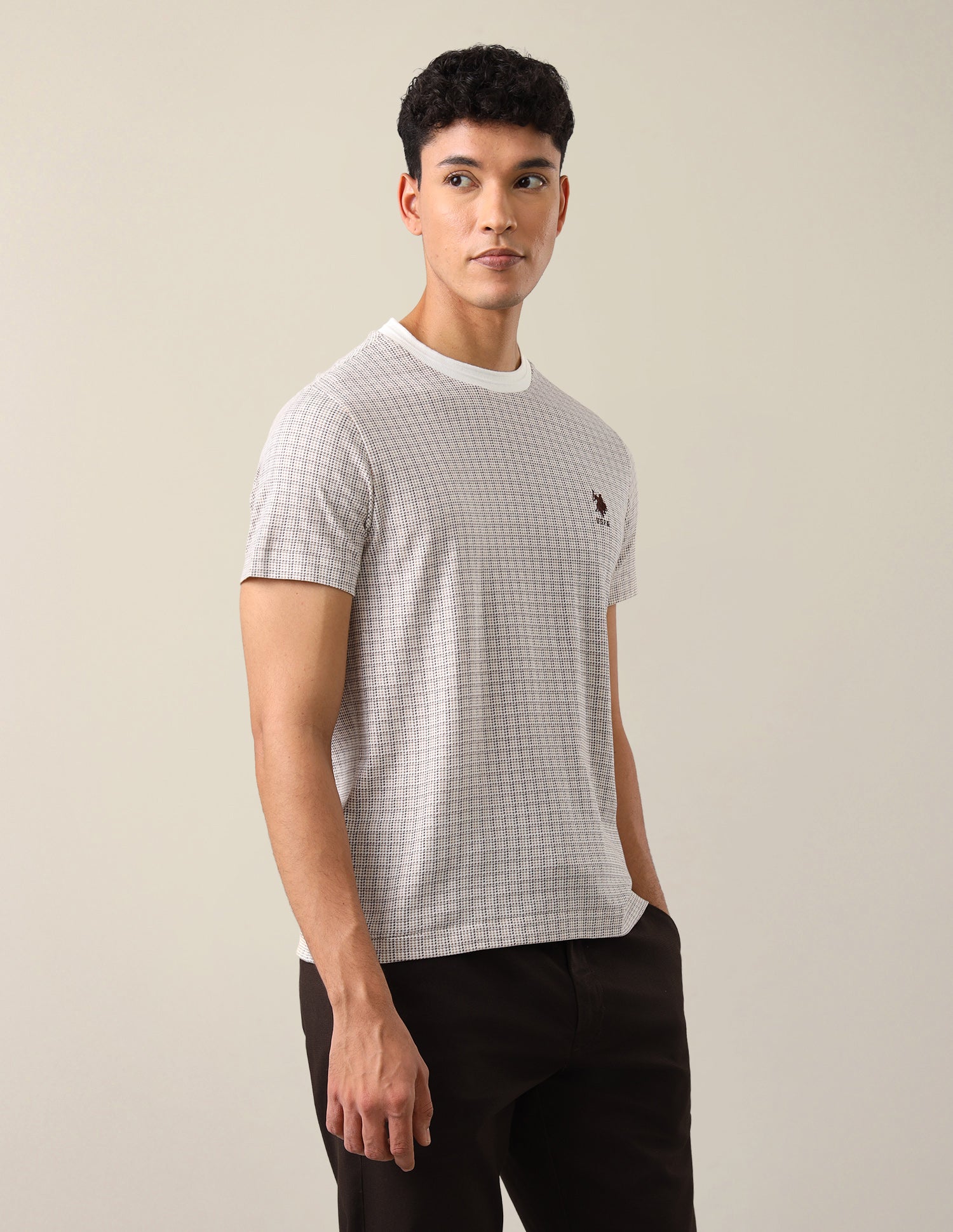 Houndstooth Slim Fit T-Shirt Off White - U.S. Polo Assn. India | Large