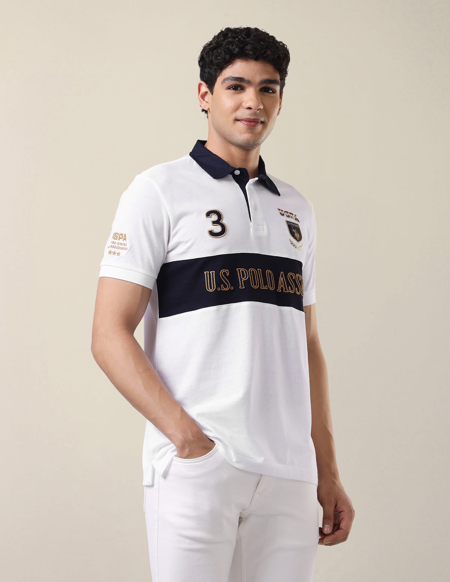 Brand Embroidered Slim Fit Polo Shirt White - U.S. Polo Assn. India | Large