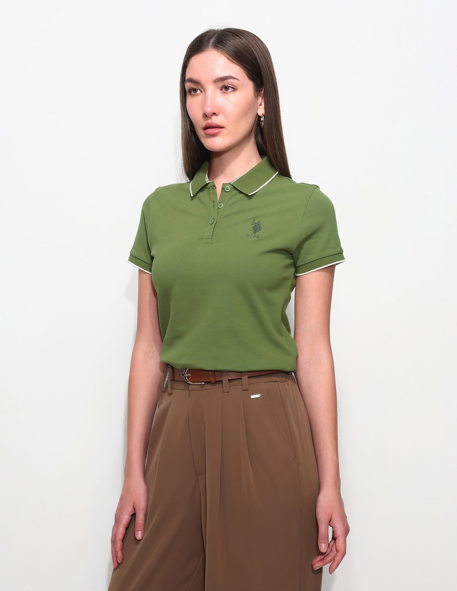 Regular Fit Solid Polo Shirt Green - U.S. Polo Assn. India | Large